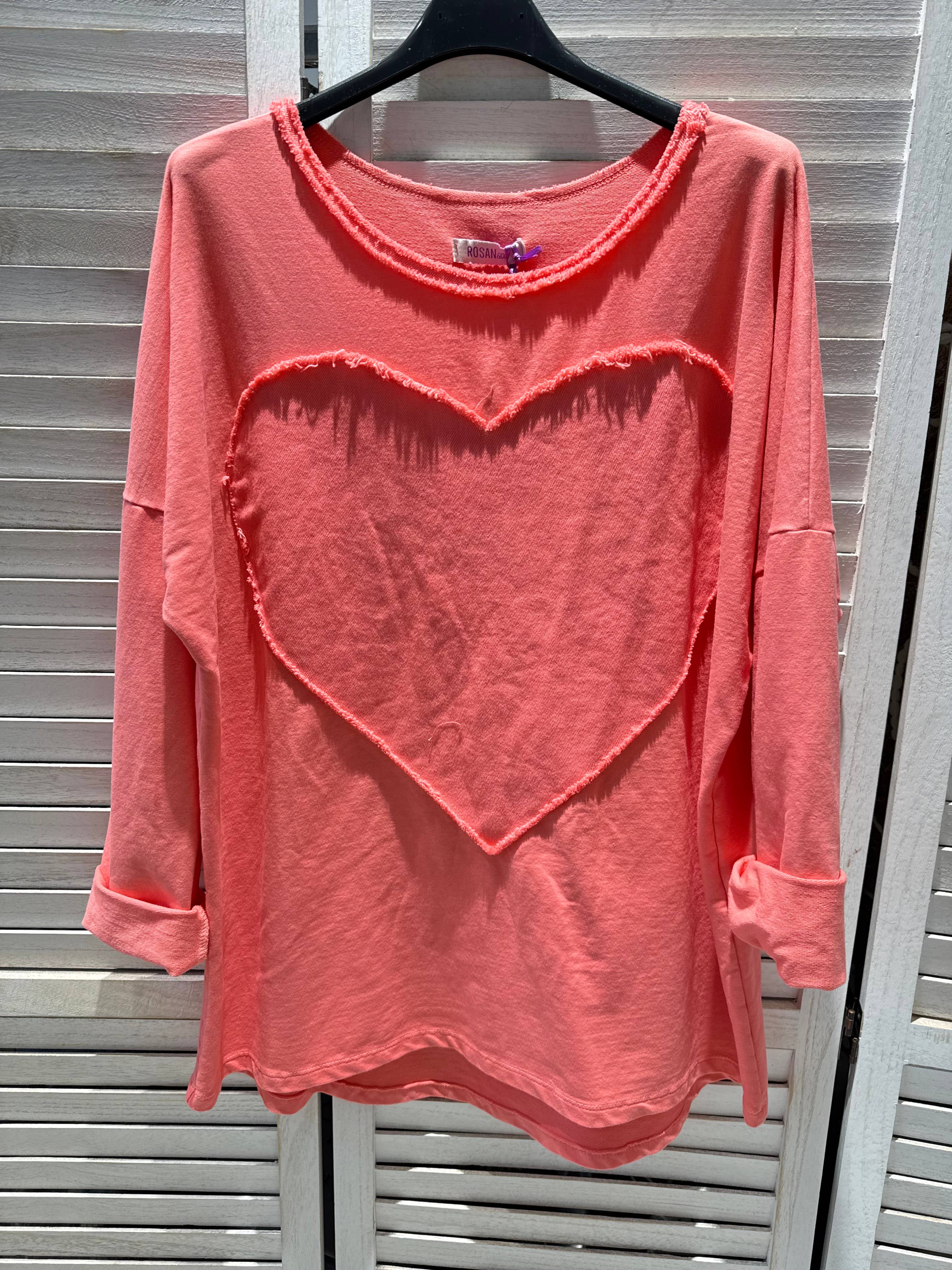 Långärmad Tröja med Mjukt Hjärtmotiv - Korall