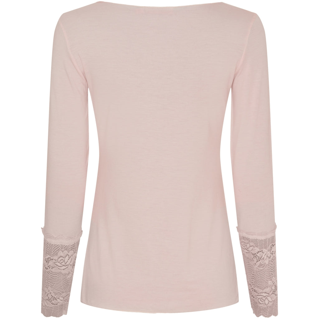 Långärmad T-shirt med Spets - Vinröd & Rosa