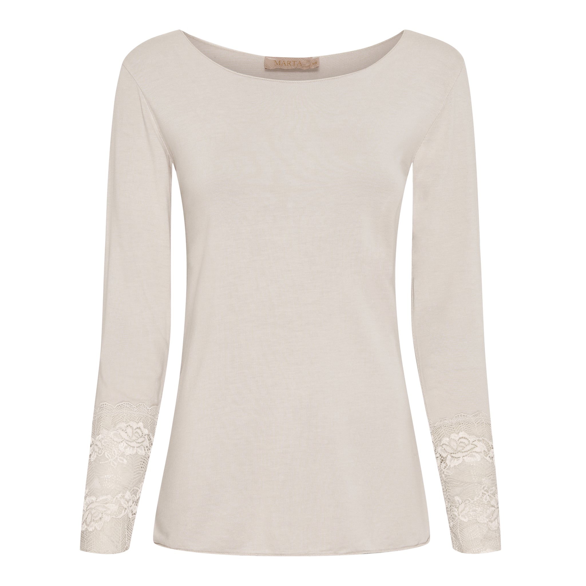 Långärmad T-shirt med Spets - Beige Viskos