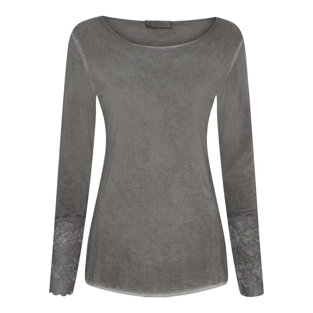 Långärmad T-shirt med Spets - Grigio Viskos
