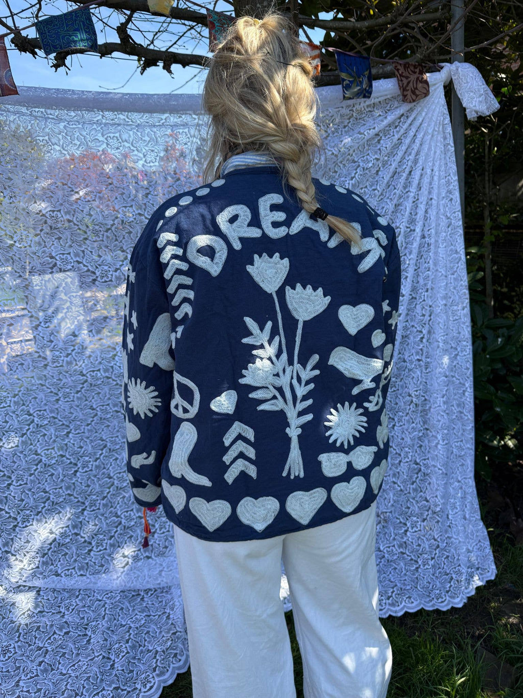 Bomullsbroderijacka DREAM blå