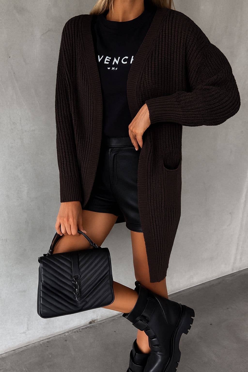 Lång kofta med fickor Marron