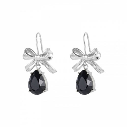 Bow Crystal Earring Black/Silver