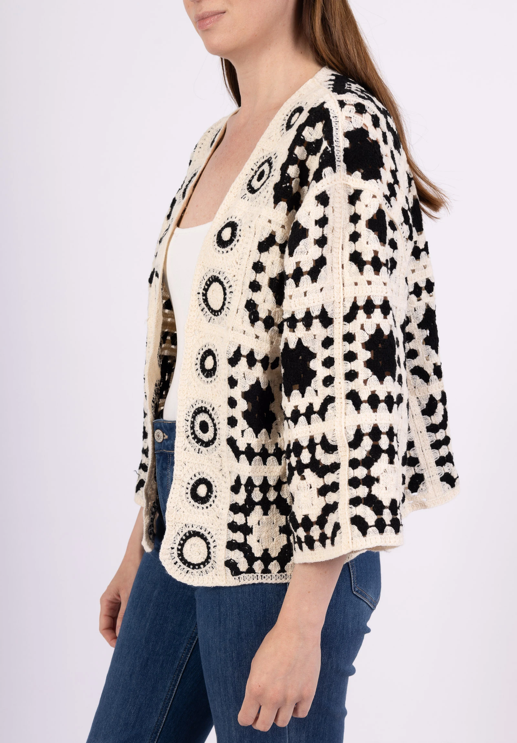 Grannysquare kofta svart - ecru