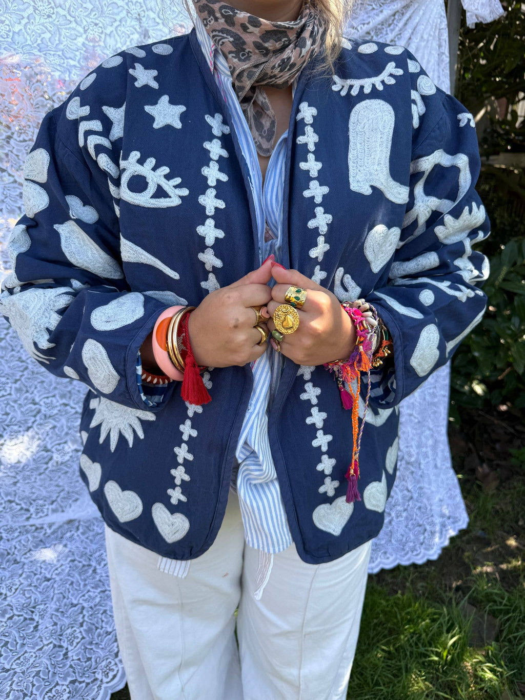 Bomullsbroderijacka DREAM blå