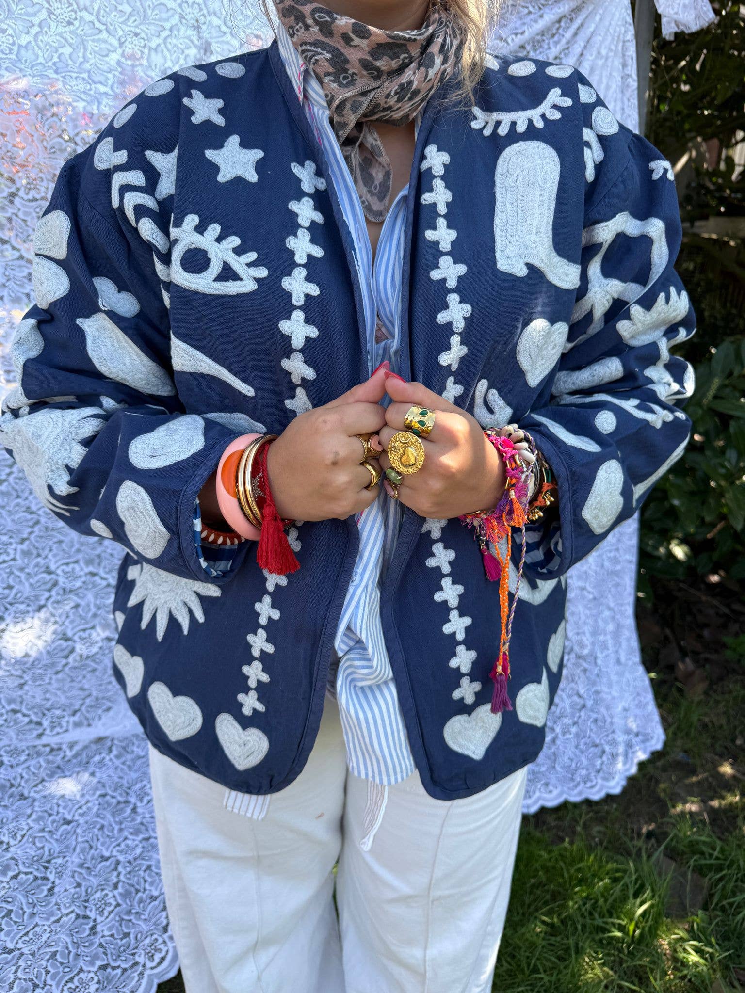 Bomullsbroderijacka DREAM blå