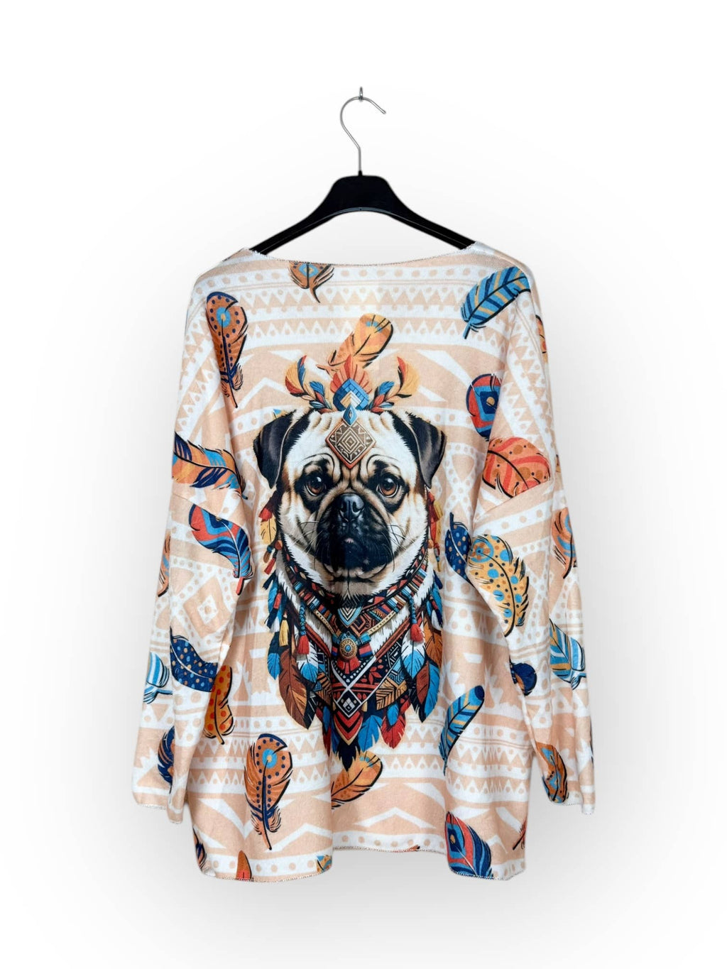 Mönstrad V-ringad tröja - hund -indian - multi