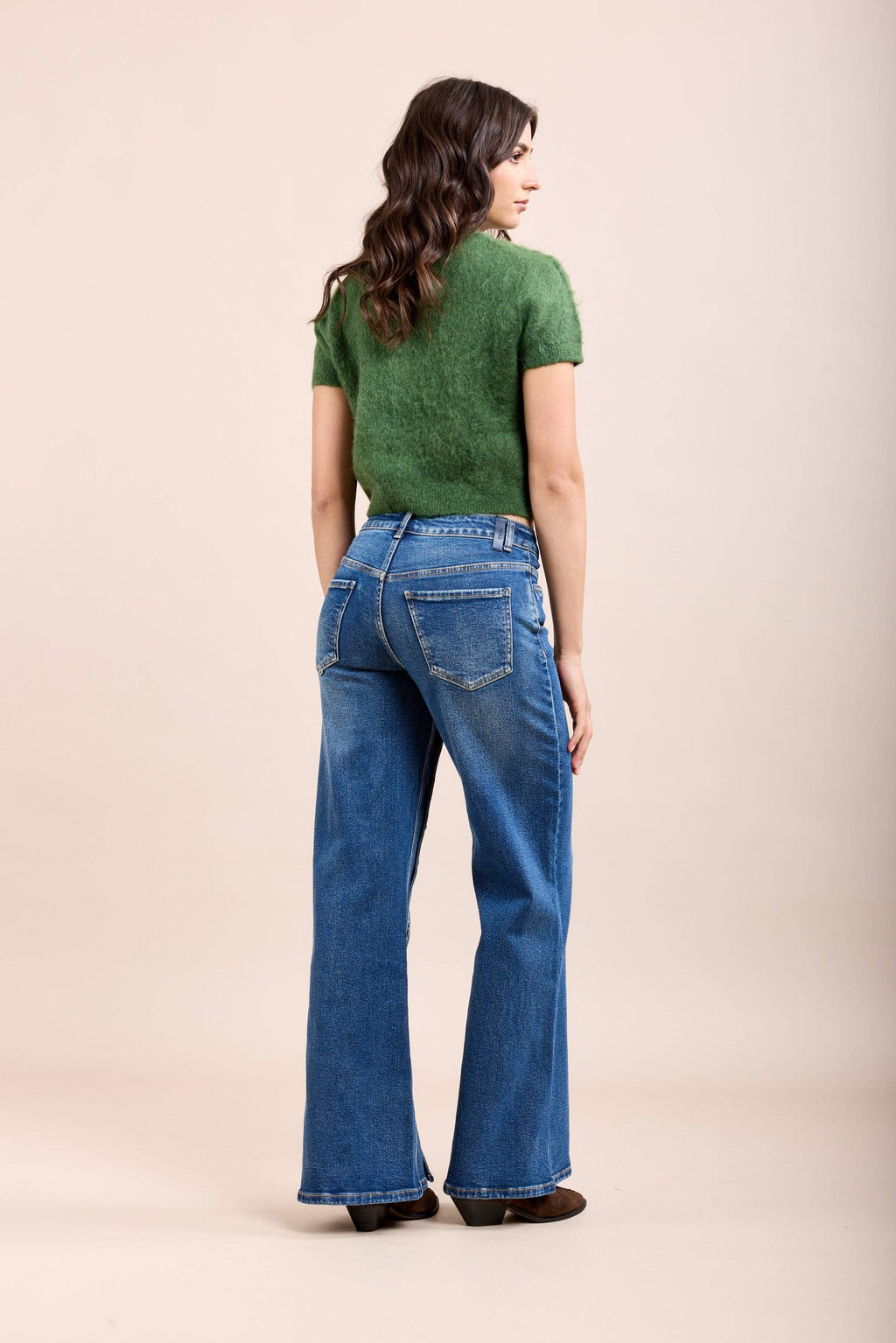 Toxik3 stretchjeans med vida ben och knappdetaljer: Bleu jean / 42