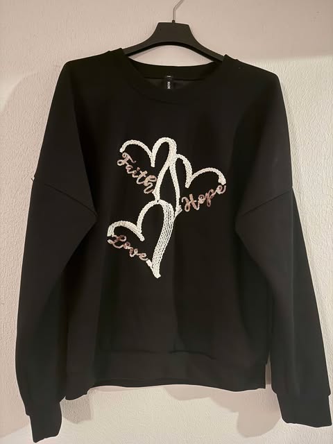 Faith Hope Love Sequin Sweatshirt – Black