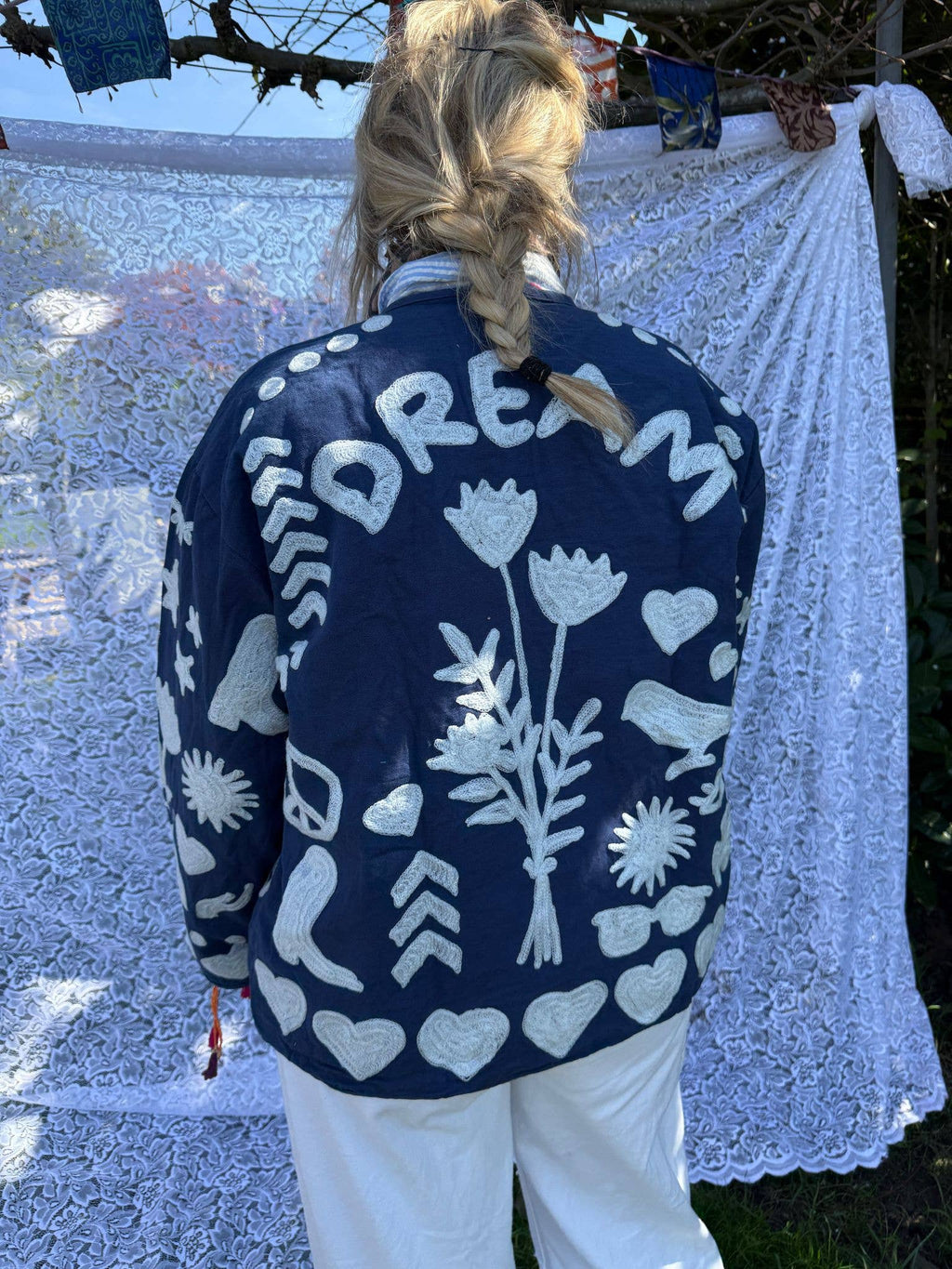 Bomullsbroderijacka DREAM blå