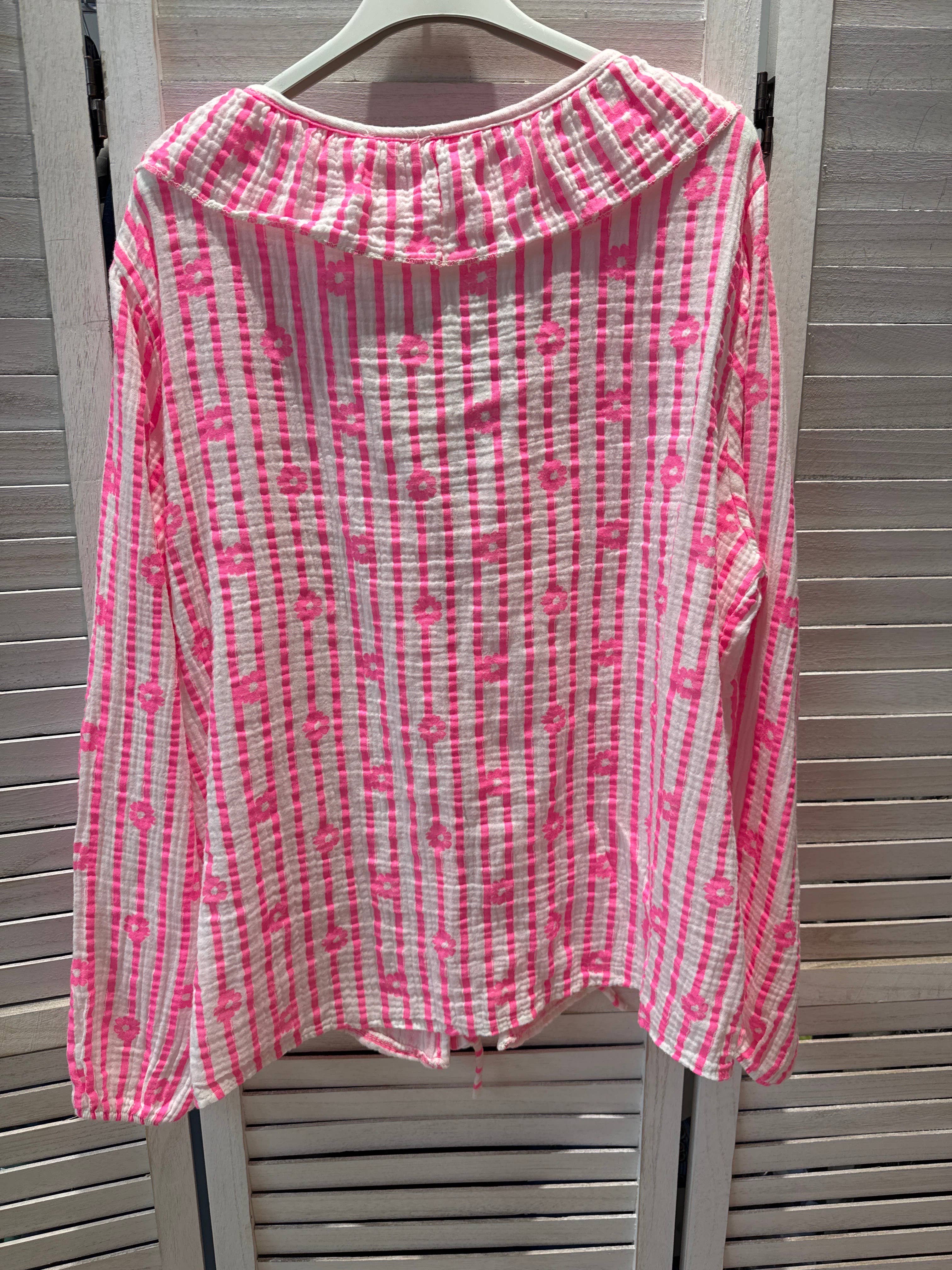 Romantisk Blus med Volanger och Blommönster - Rosa