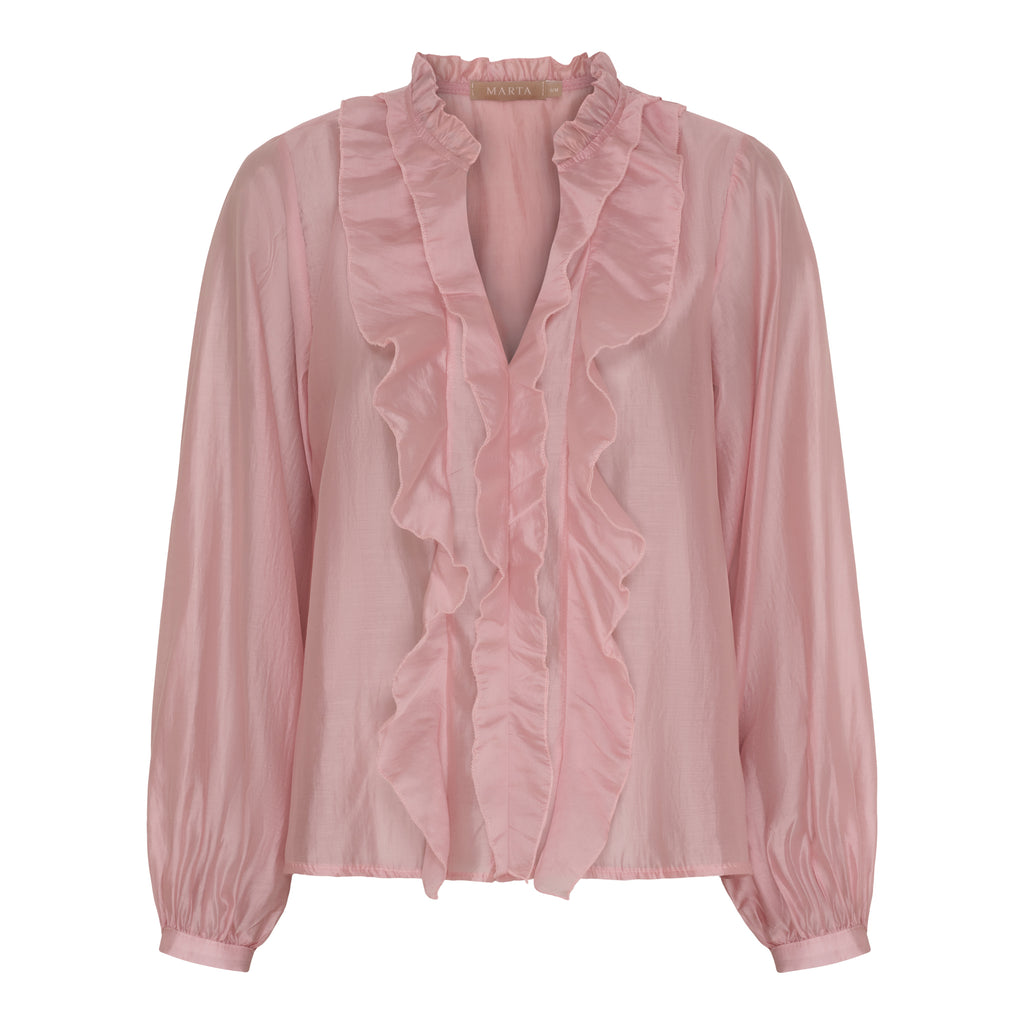 Marta du Chateau Naira Shirt – Romantisk Ruffelblus i Rosa