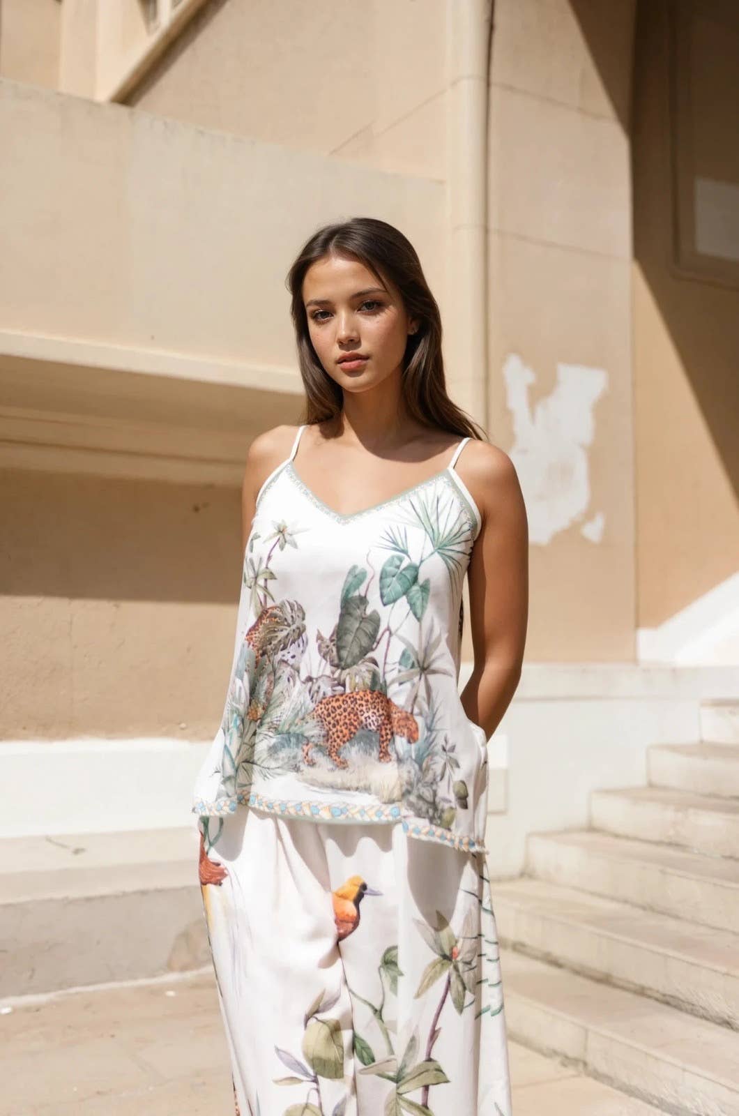 Konstnärligt tryckt linne Karusell/Blå