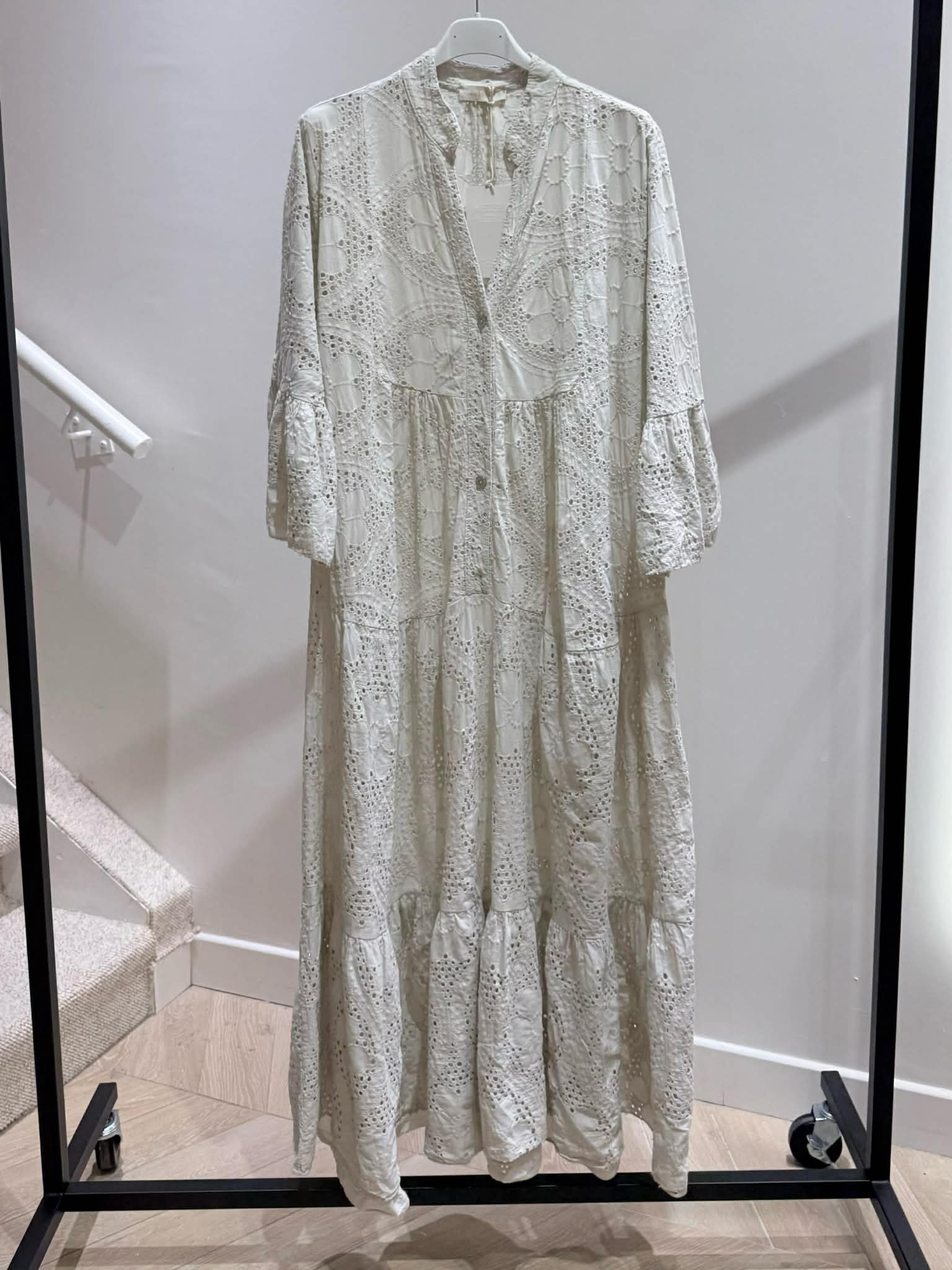 Broderi Anglaise Ljusbeige Maxiklänning Boho - Bomull Onesize