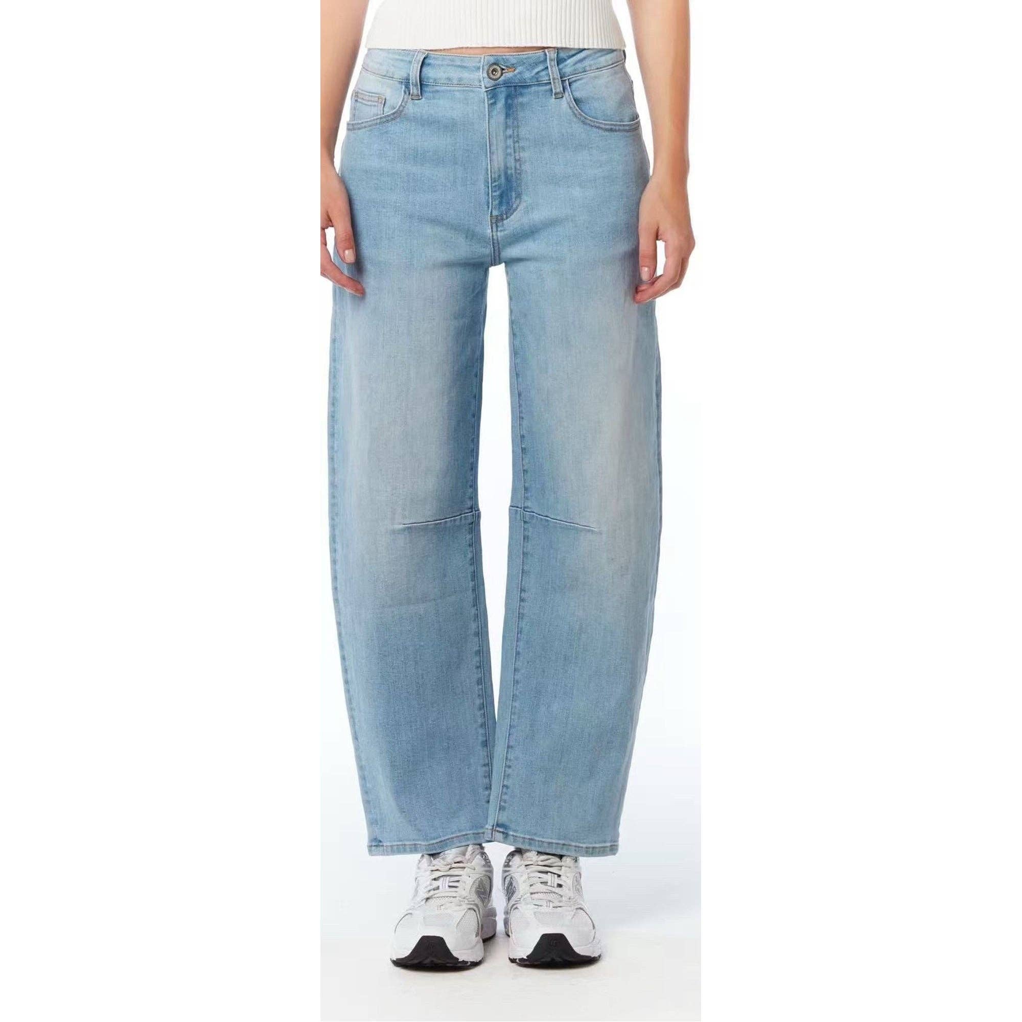 Ballongjeans med Markerade Sömmar - Blå Denim