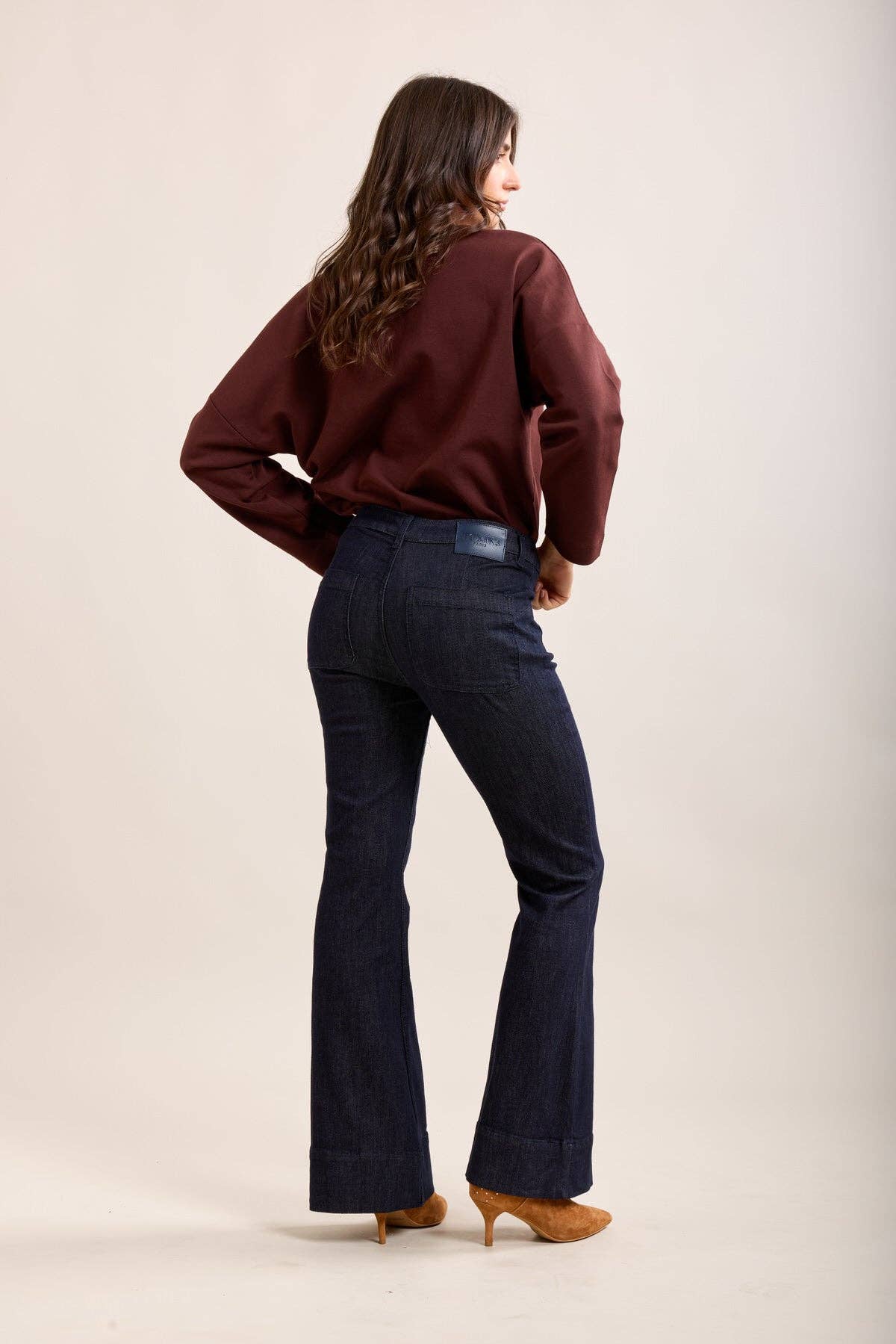 Toxik3 Flare Jeans med Guldknappar - Blå Denim