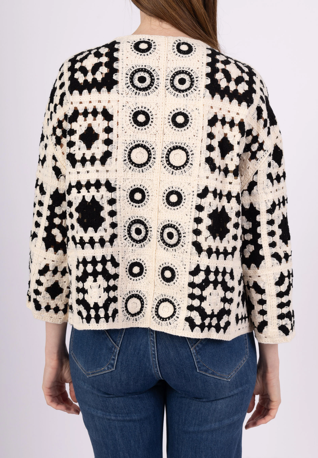 Grannysquare kofta svart - ecru