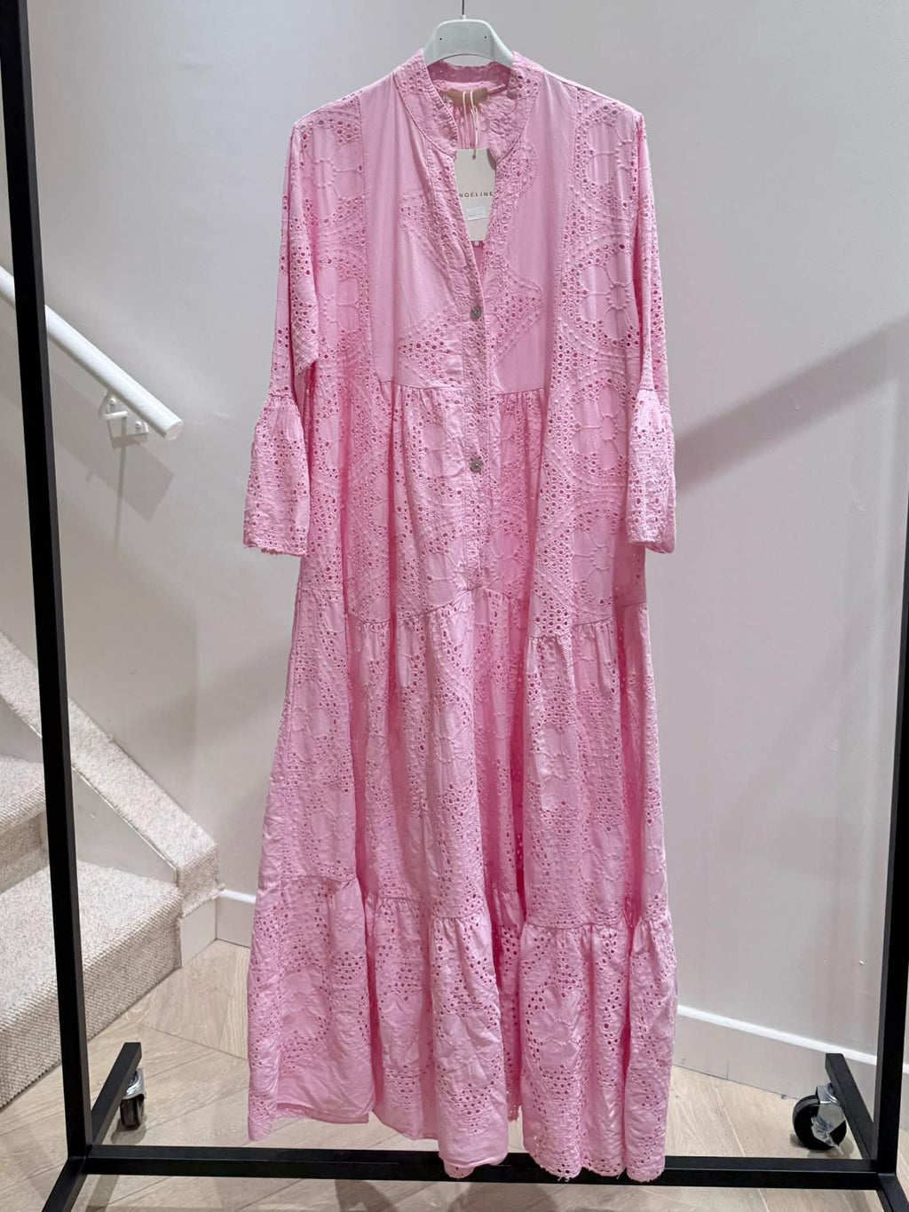 Rosa Broderi Anglaise Maxiklänning Boho - Bomull Onesize