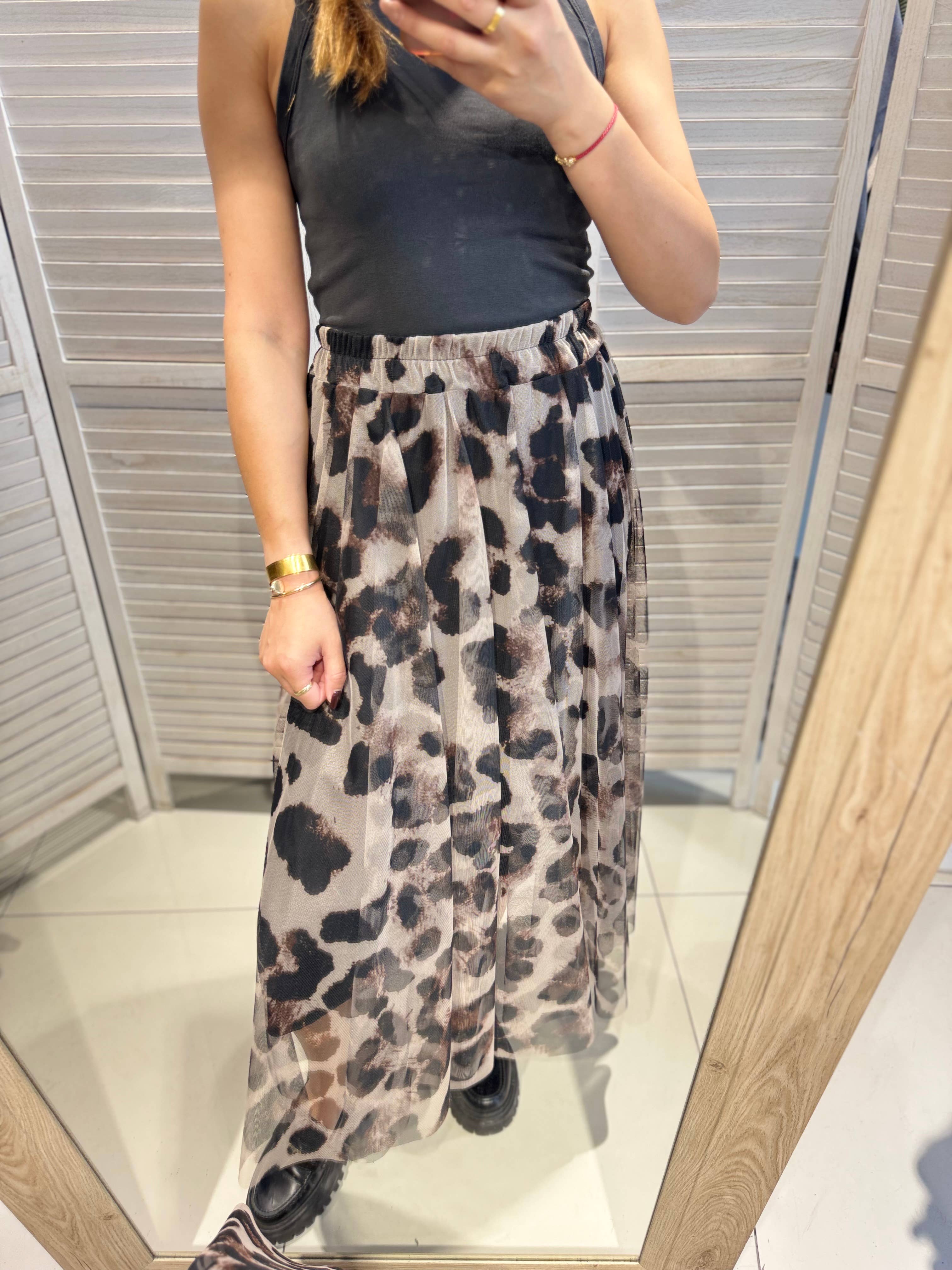 Long tulle skirt with print