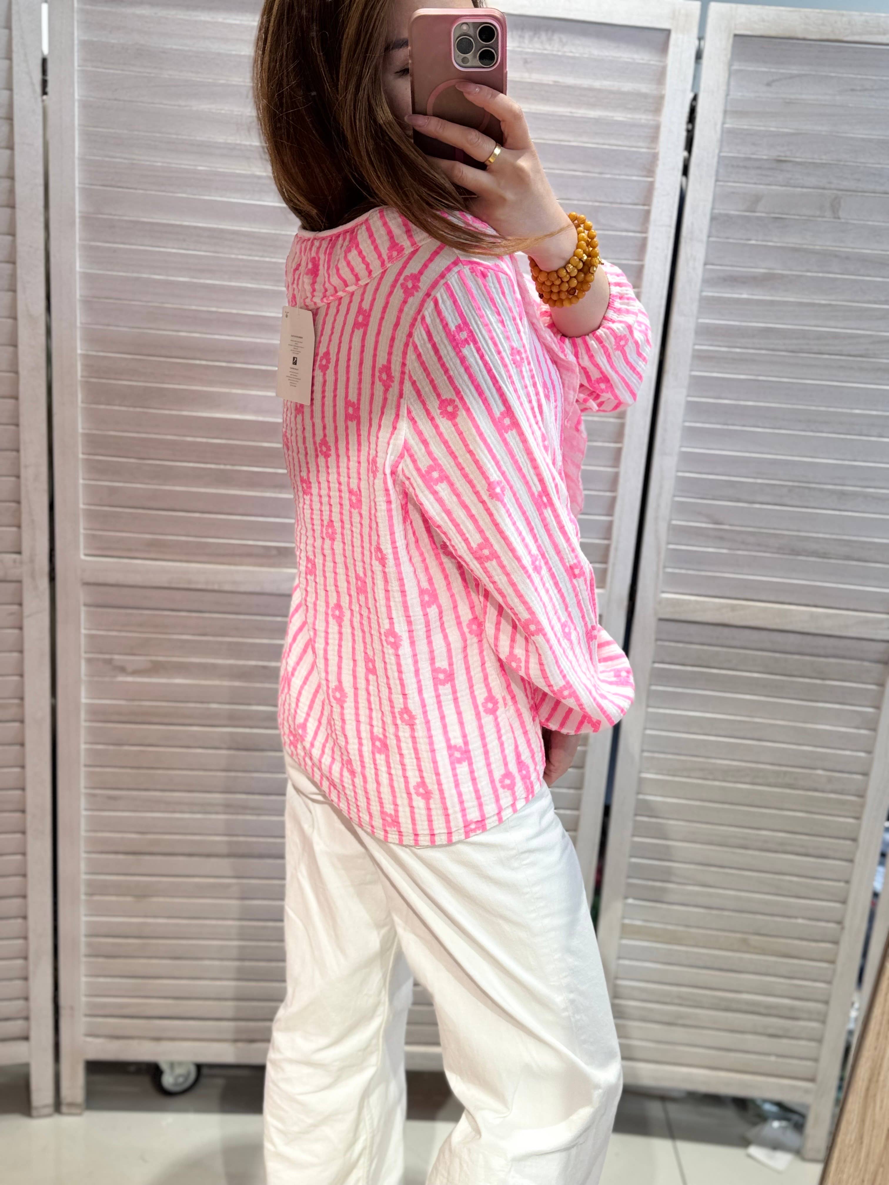 Romantisk Blus med Volanger och Blommönster - Rosa