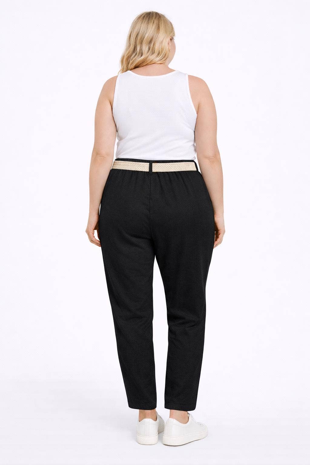 Svarta Bältebyxor med Elastisk Midja - Eleganta Viskosbyxor
