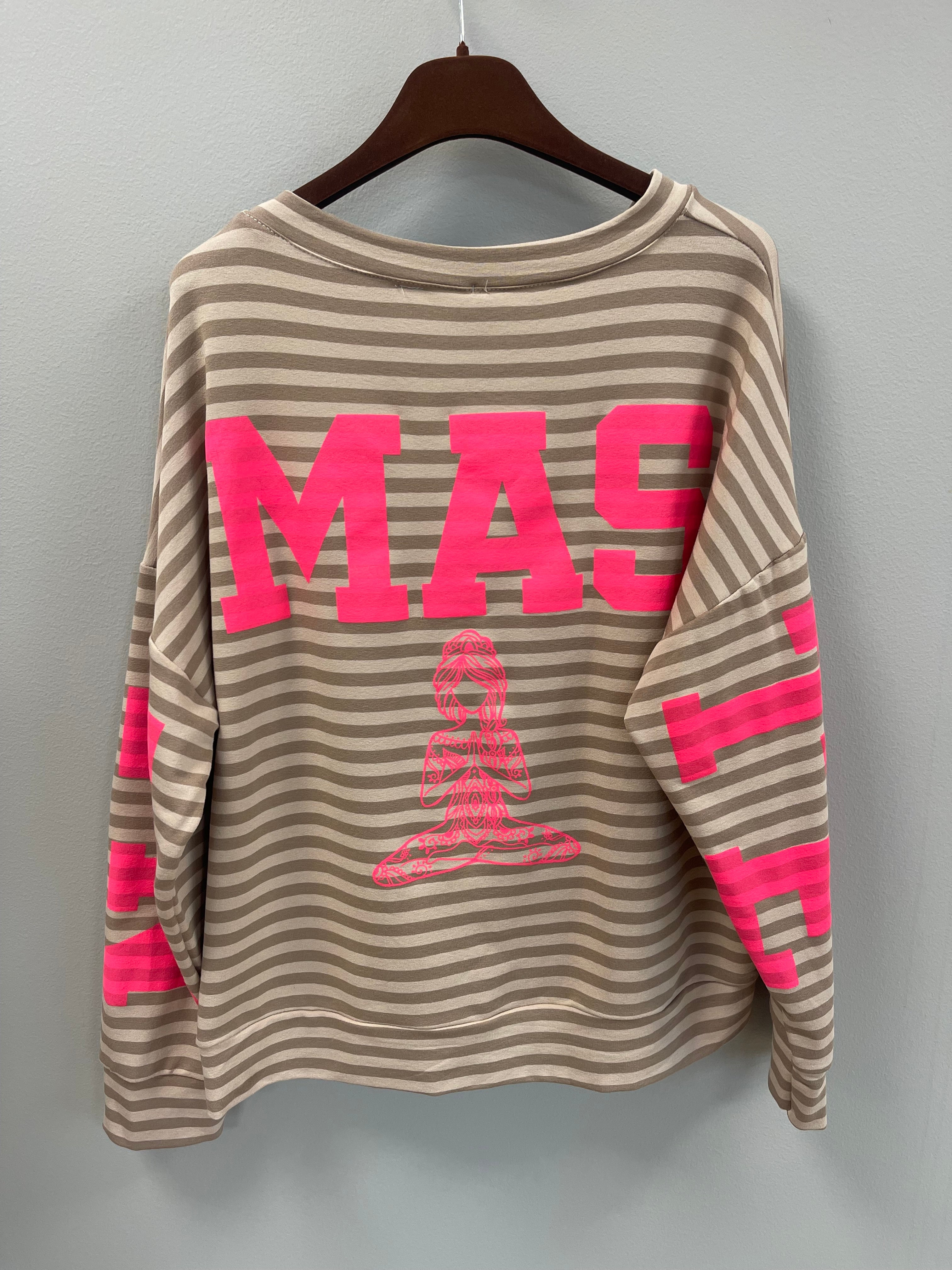 Marta du Chateau Isabeau Namaste Sweatshirt – Randig Tröja med Neonrosa Tryck