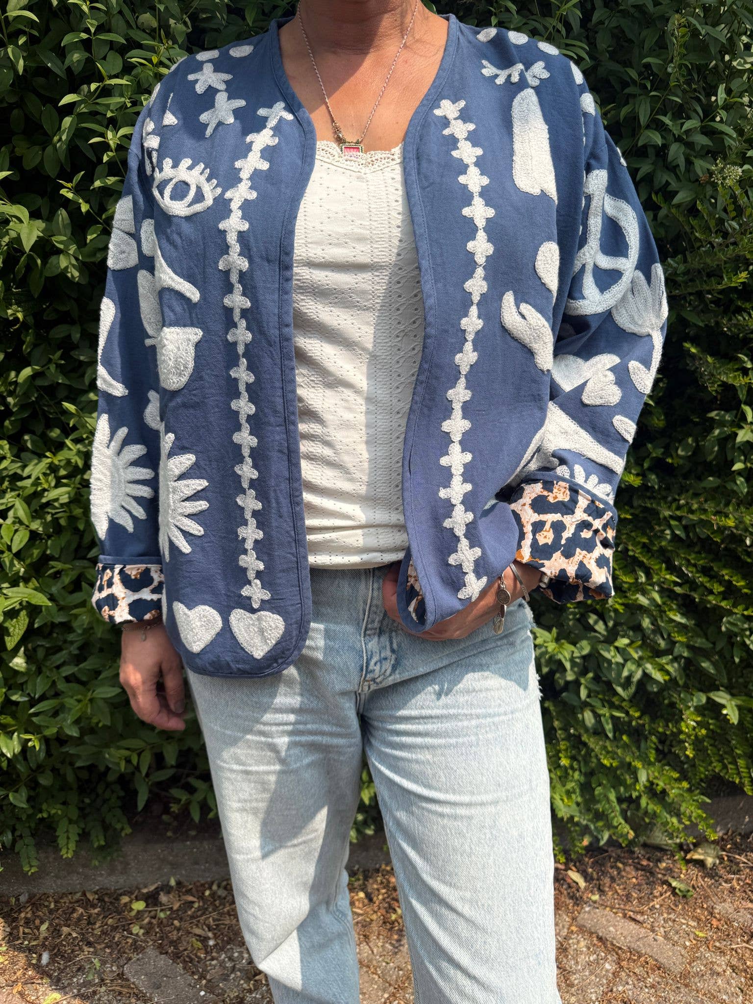 Bomullsbroderijacka DREAM blå