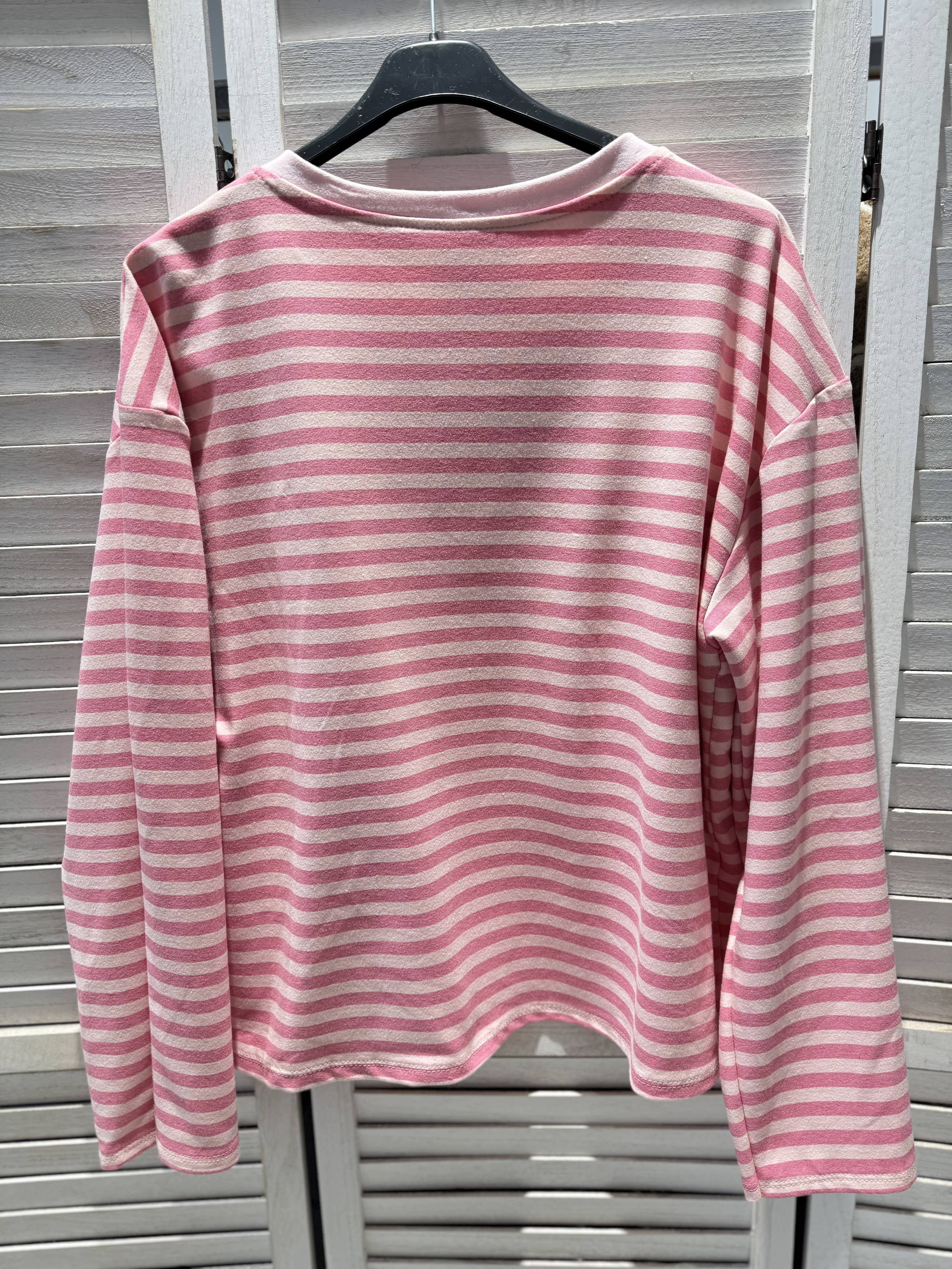 Rosa randig t-shirt med vida ärmar