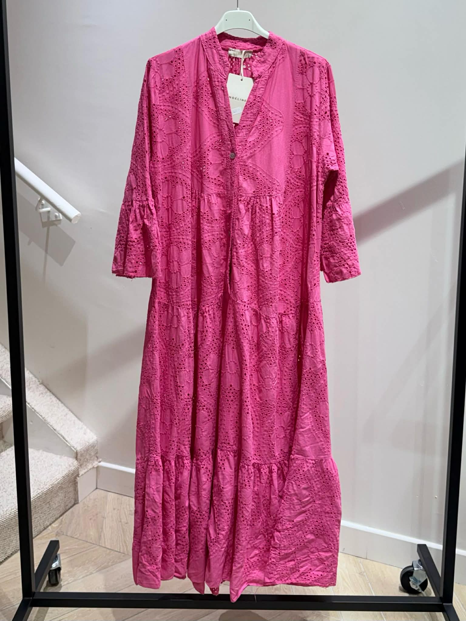 Fuchsia Broderi Anglaise Maxiklänning Boho - Bomull Onesize