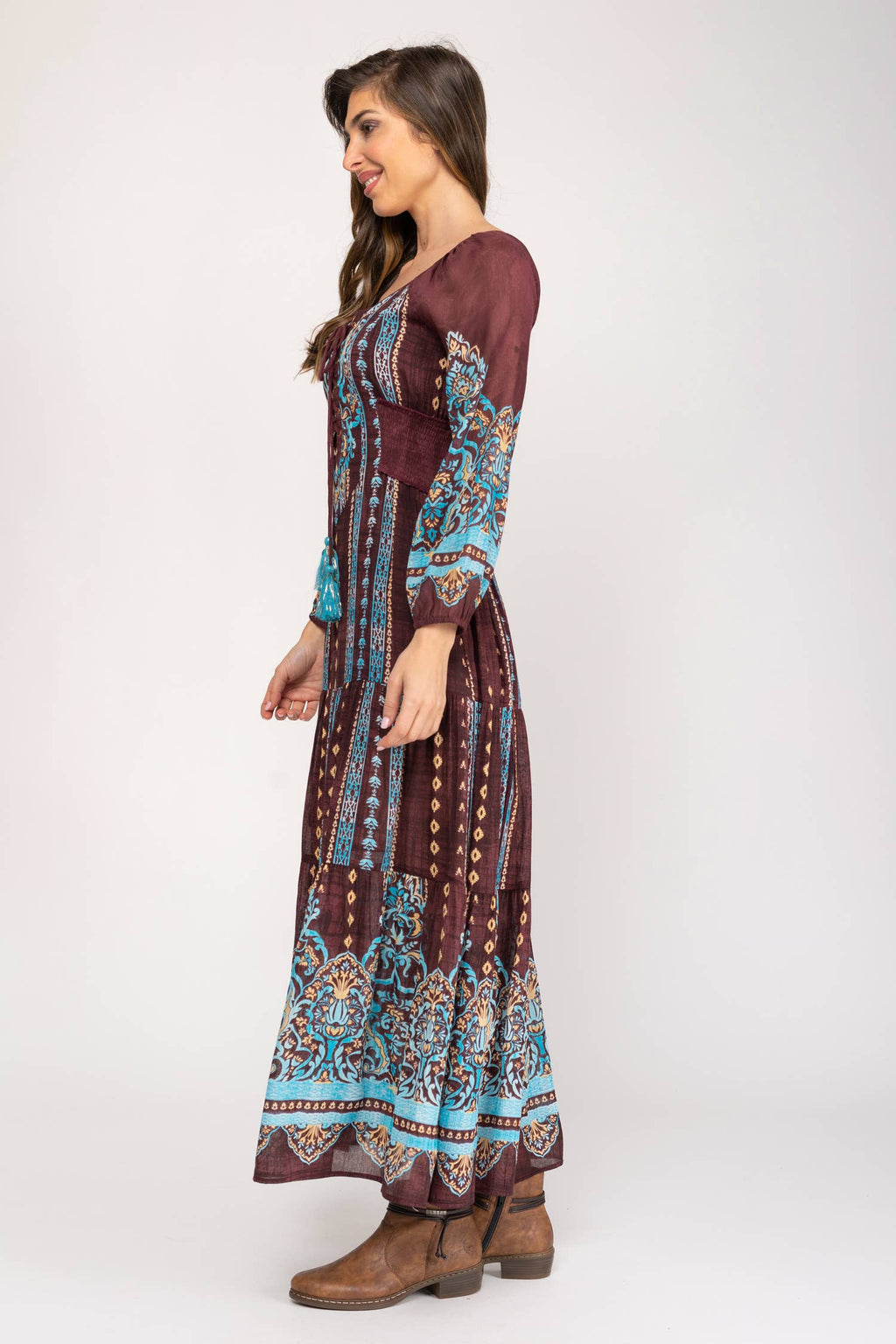 Countryklänning brun-turkos