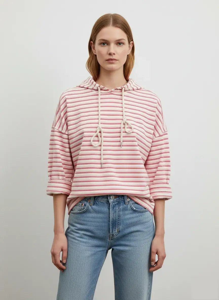 Randig Huvtröja i Bomull - Röd/Vit