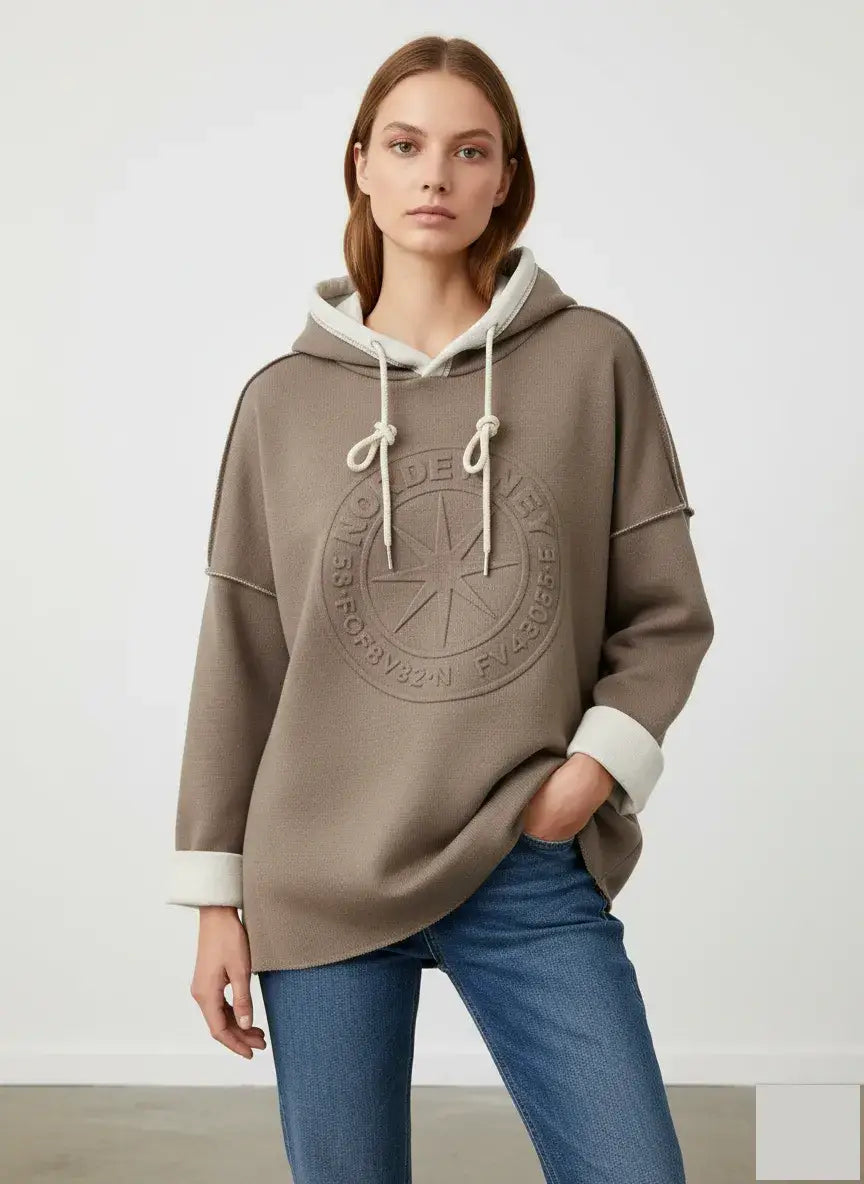 Huvtröja Nordé Rney - Taupe med Reliefmönster