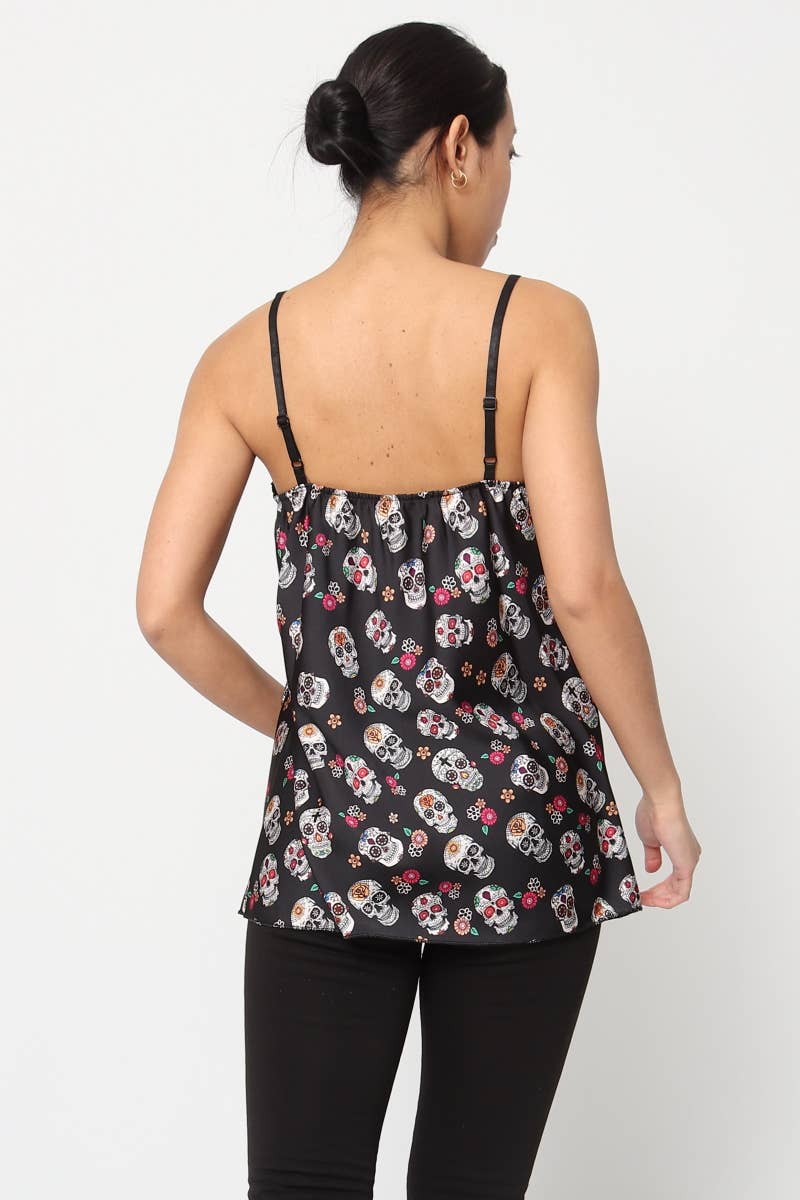 Tryckt linne med döskallar - SVART