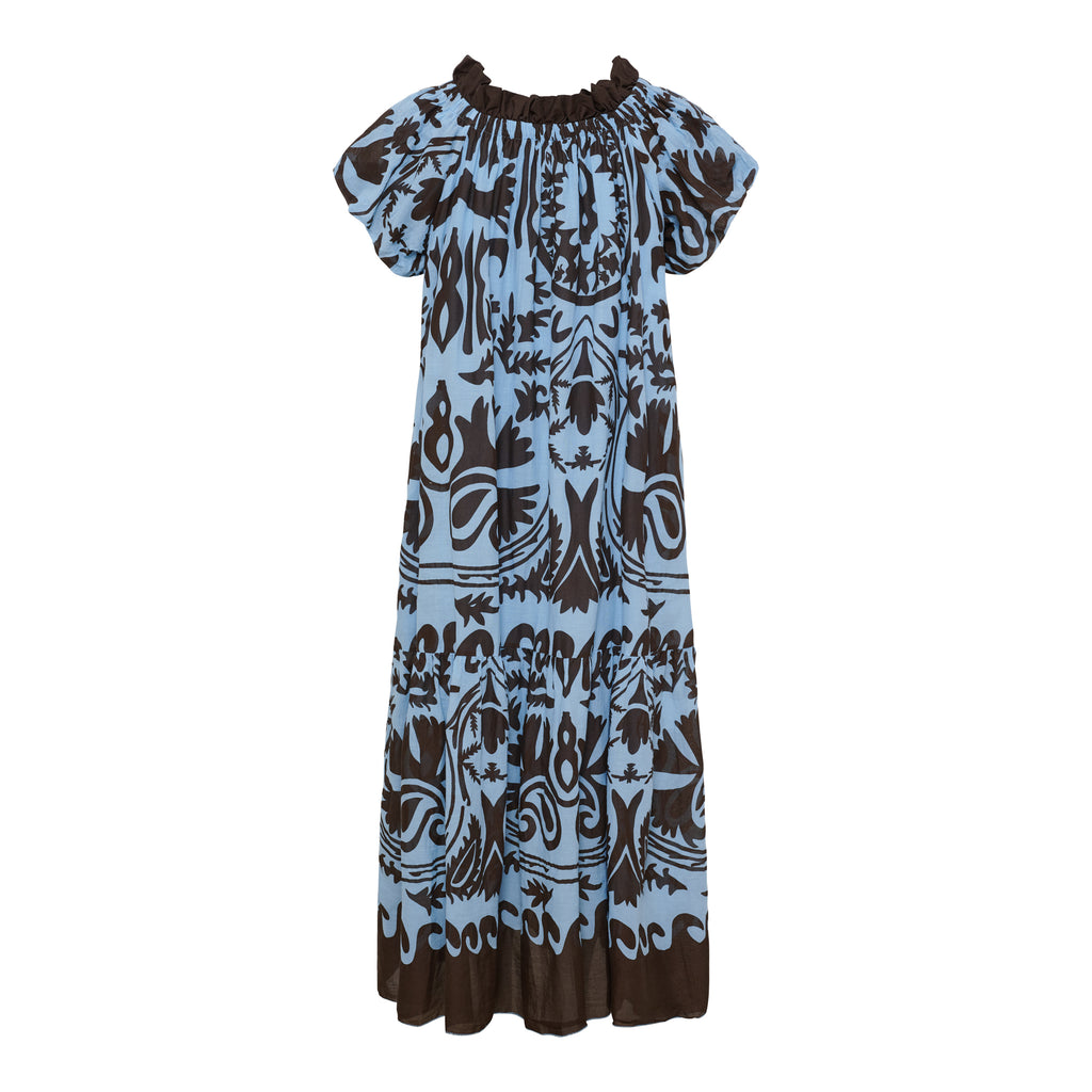 MdcMuse Dress – Blå & Brun Bohemisk Maxiklänning