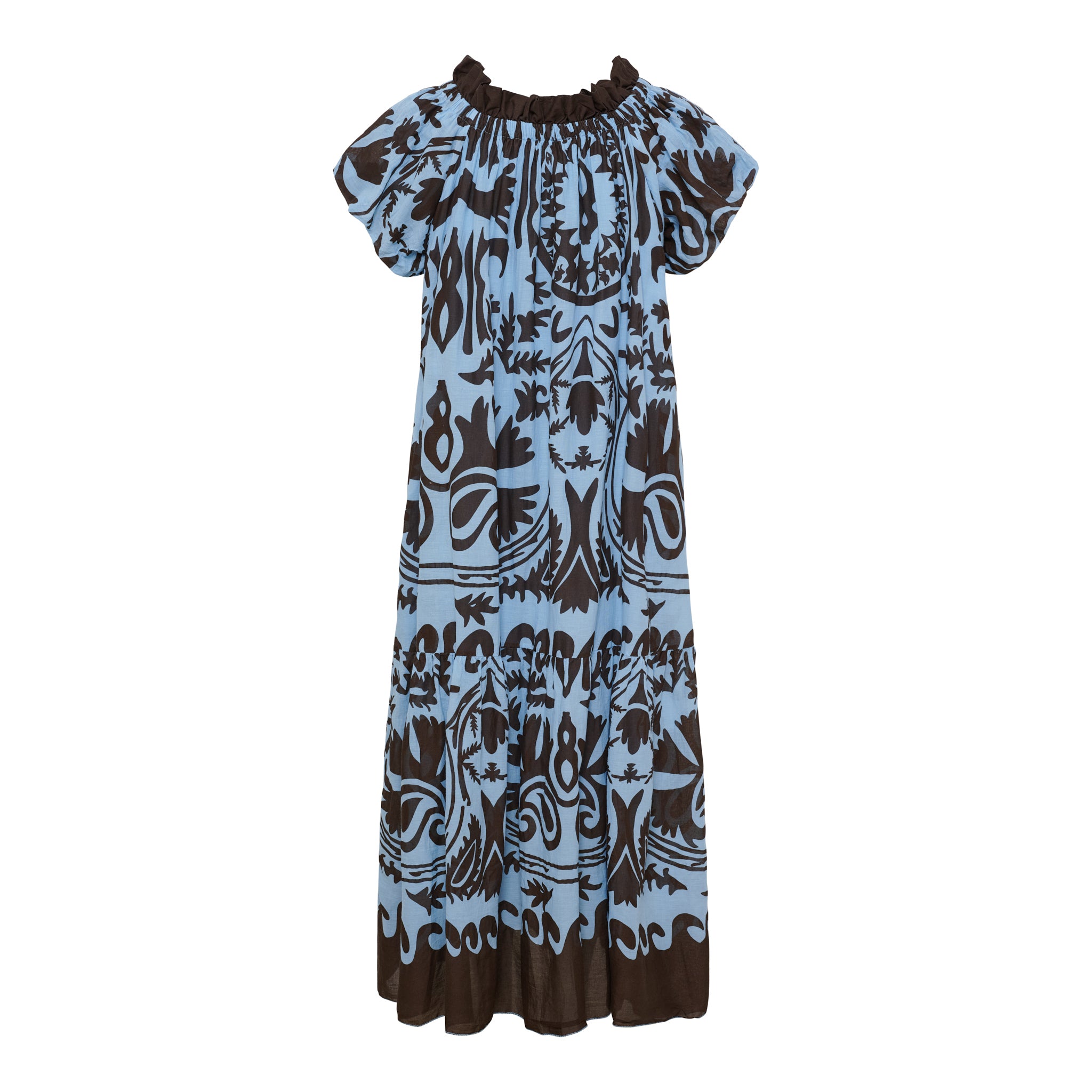 MdcMuse Dress – Blå & Brun Bohemisk Maxiklänning