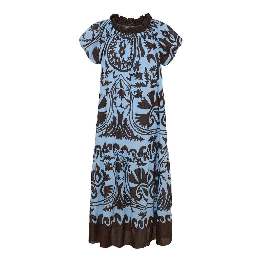MdcMuse Dress – Blå & Brun Bohemisk Maxiklänning