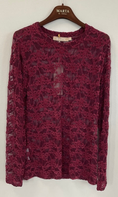 Marta du Chateau Primula Bordeaux, långärmad spetstopp