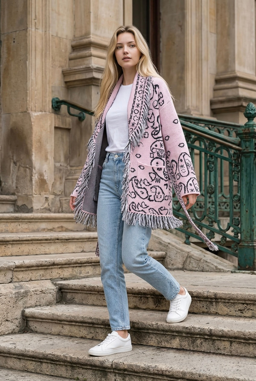 Stickad cardigan - rosa