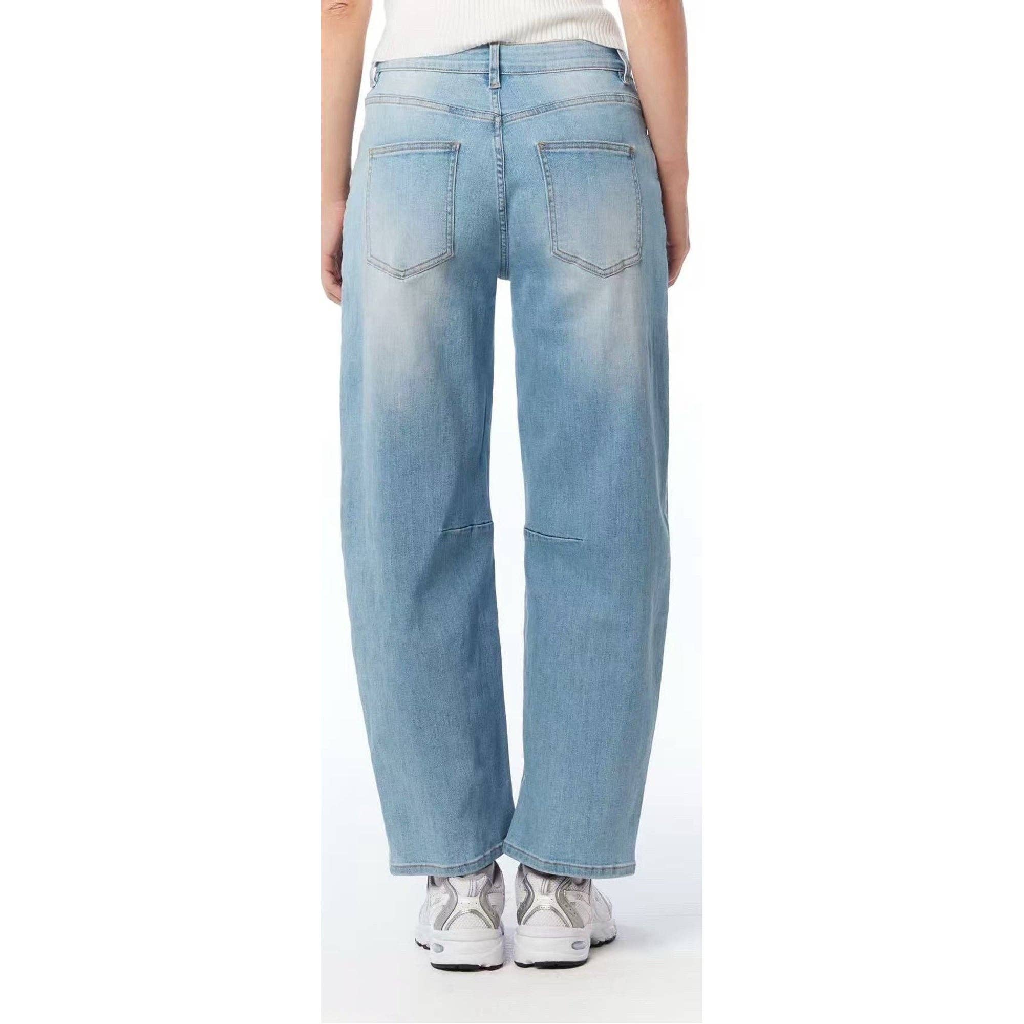 Ballongjeans med Markerade Sömmar - Blå Denim