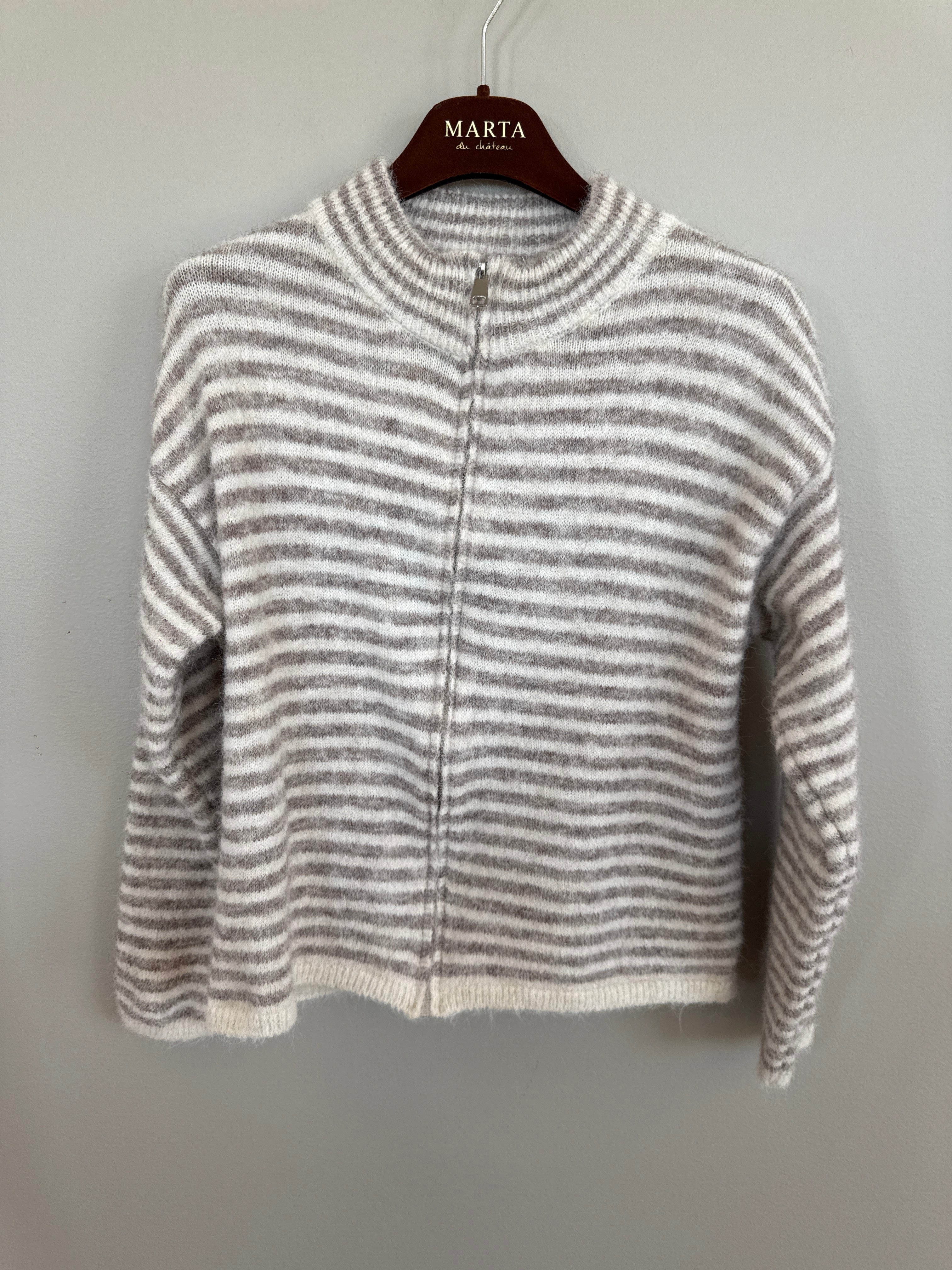 Anais Cardigan – Randig Beige Stickad Kofta
