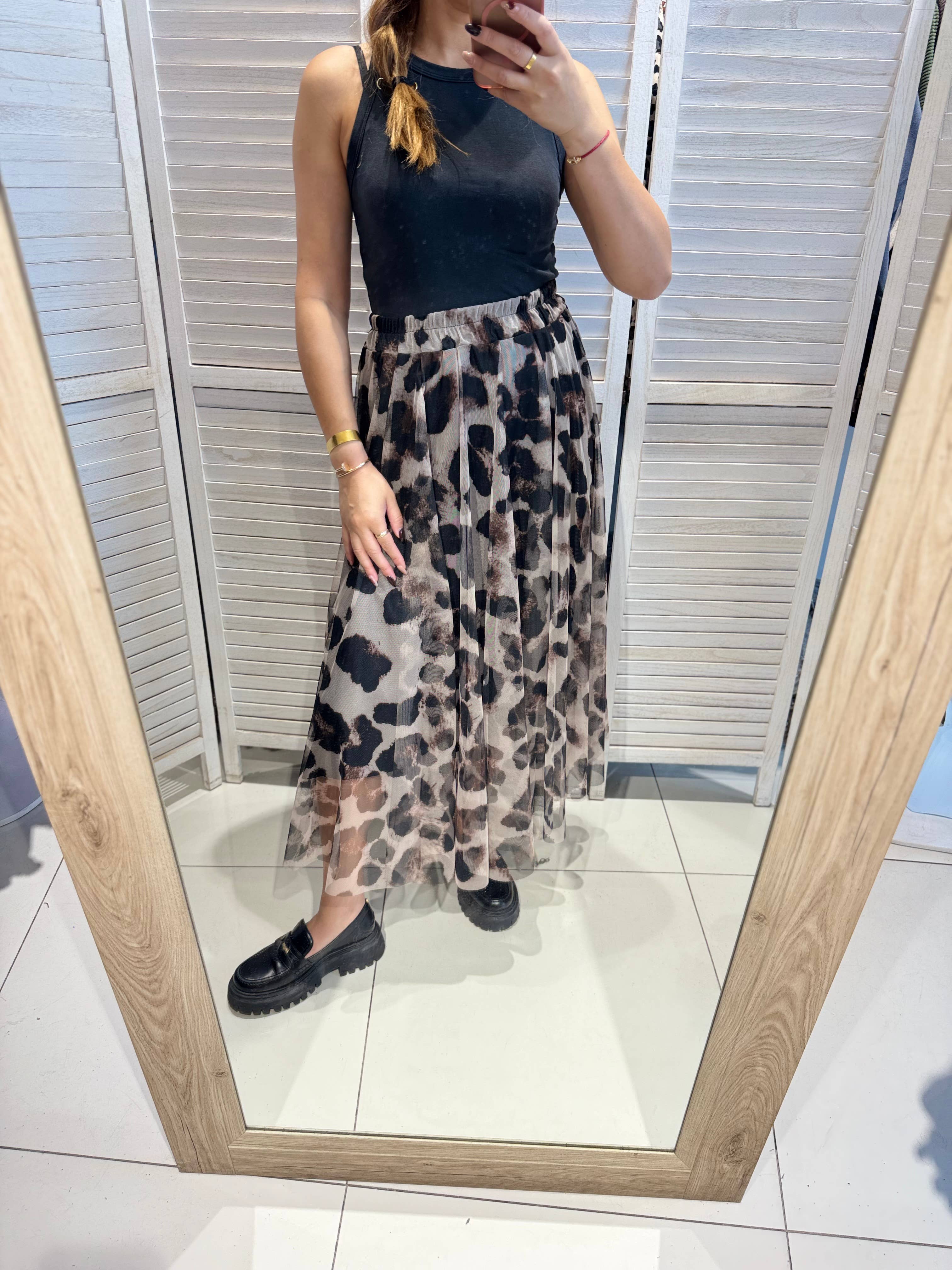 Long tulle skirt with print