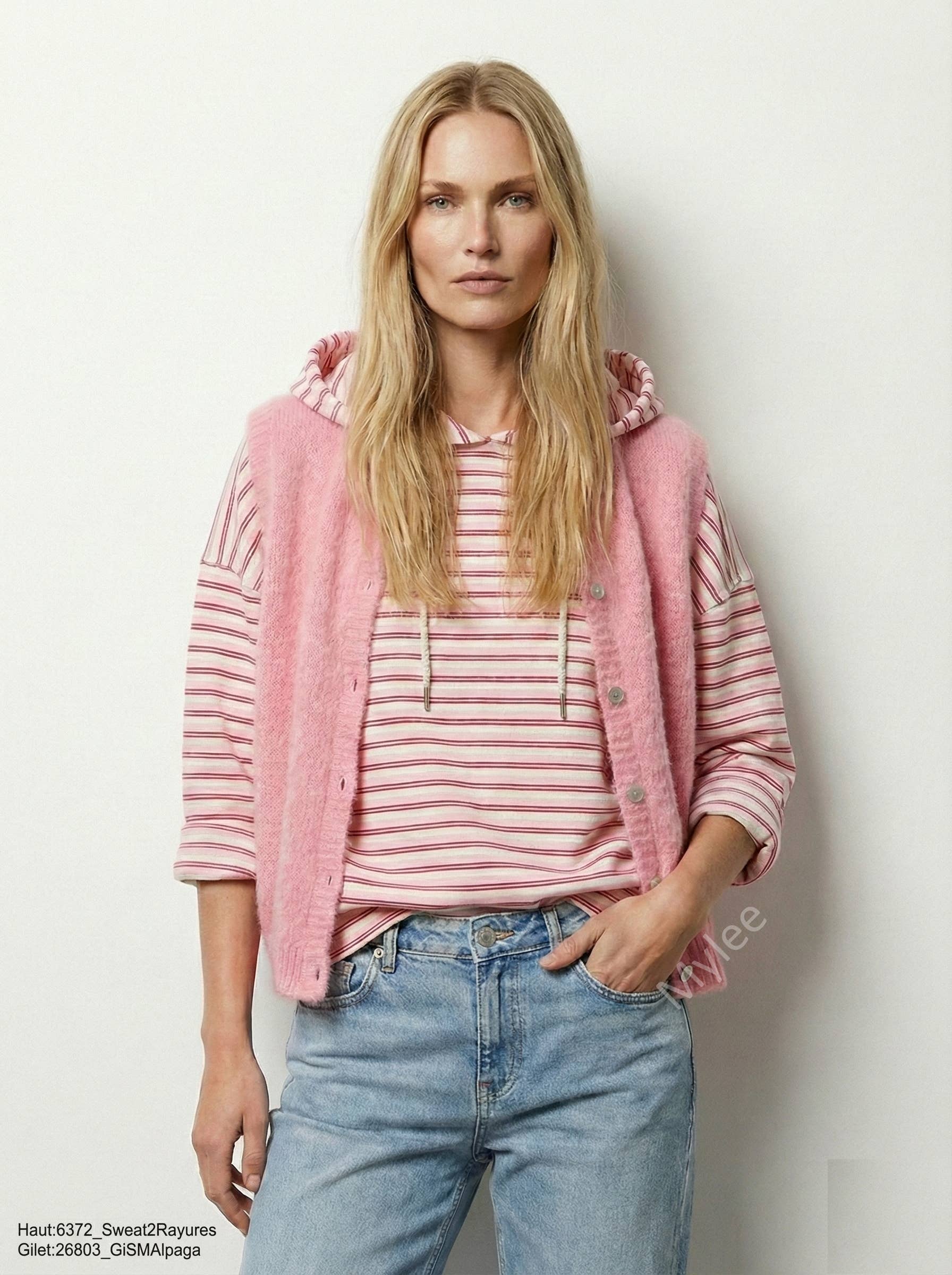 Randig Huvtröja i Bomull - Röd/Vit