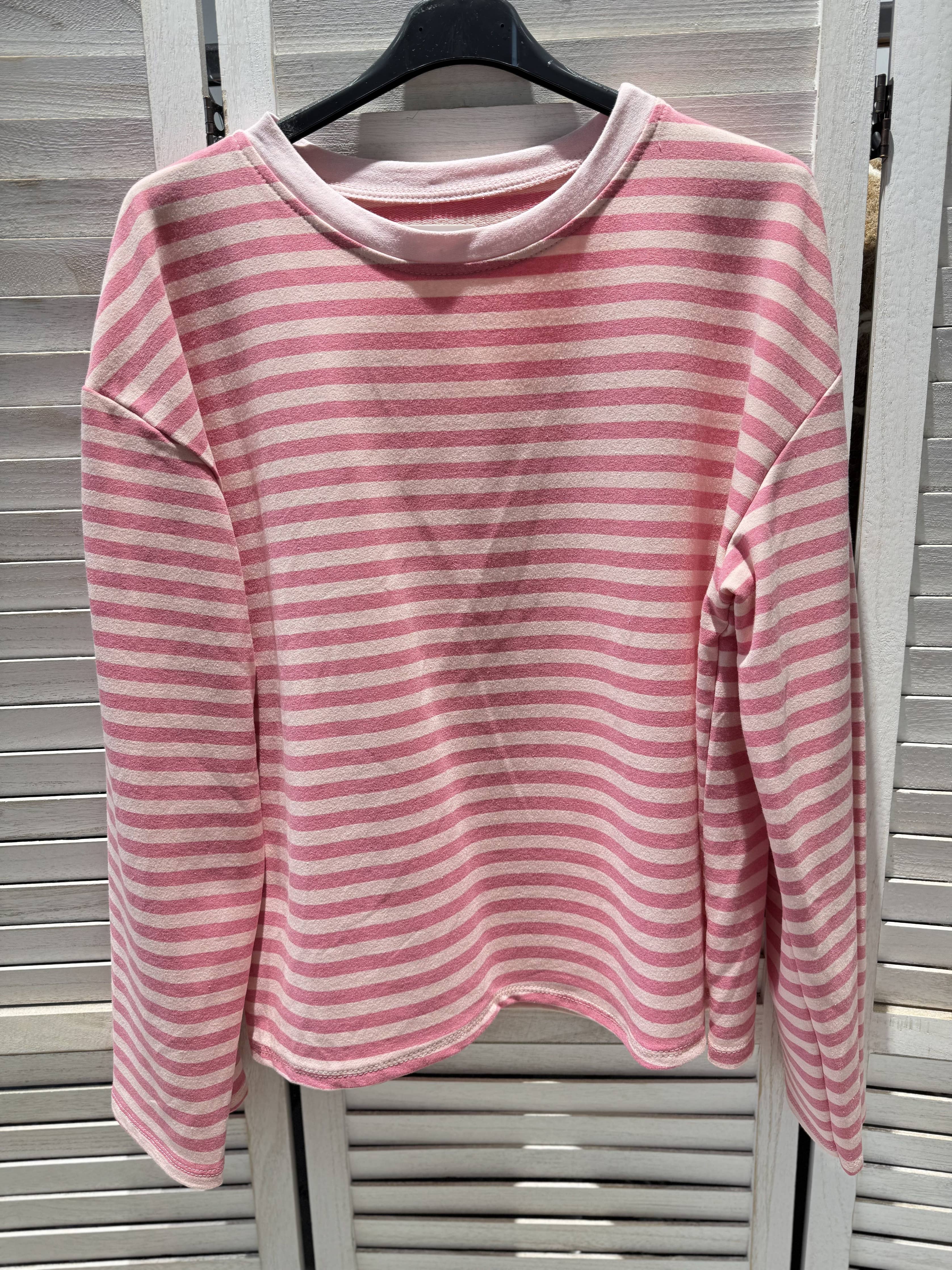 Rosa randig t-shirt med vida ärmar