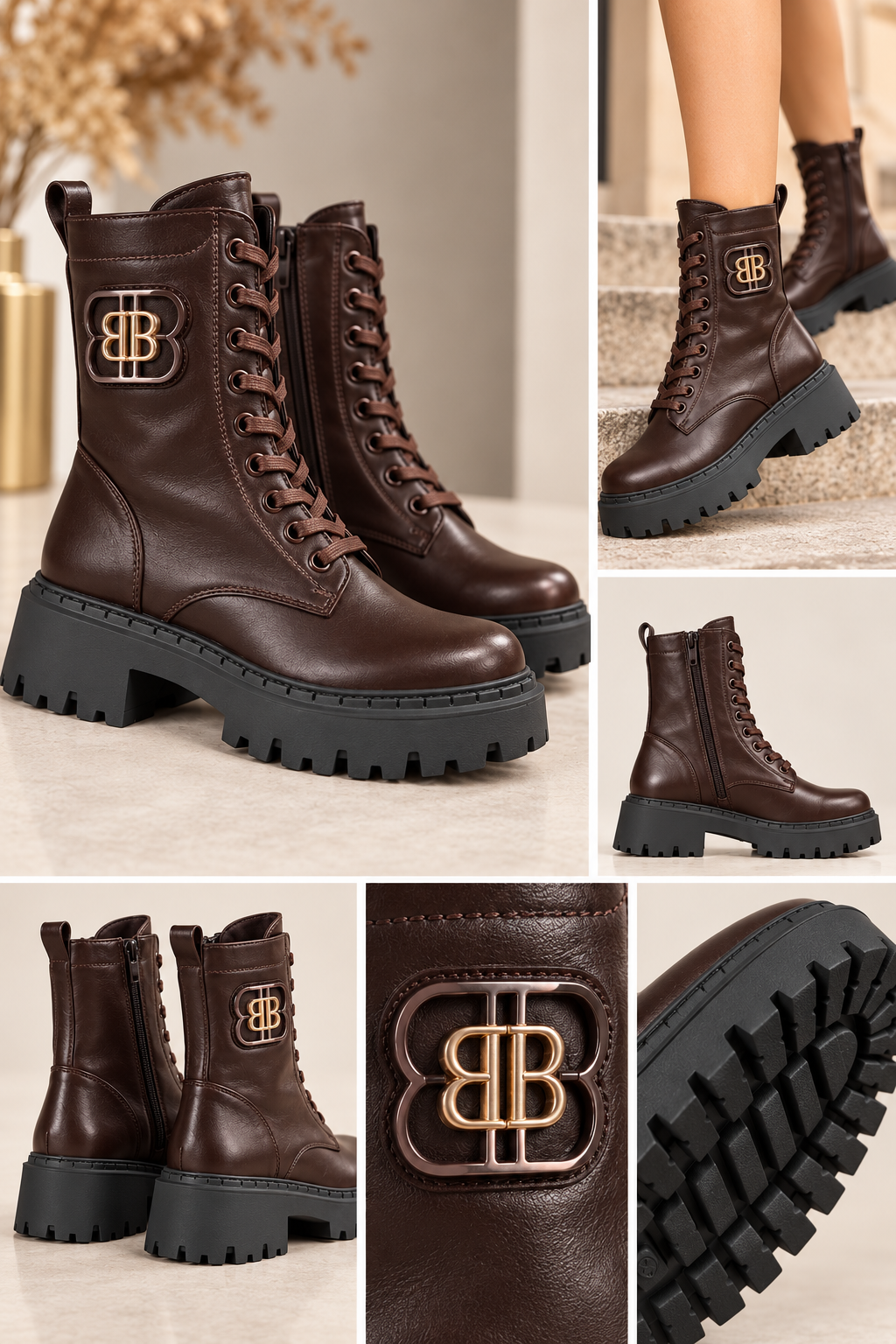 Brielle Chunky Boots Dark brown