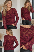 Marta du Chateau Primula Bordeaux, långärmad spetstopp