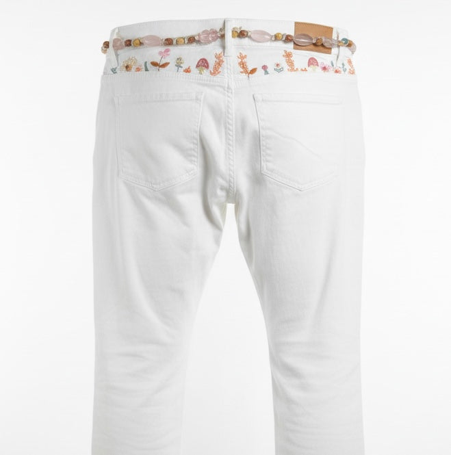Vita Jeans med Broderade Detaljer - Fjärilar & Blommor