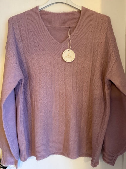 Cozy Knit V-Neck – Old rose