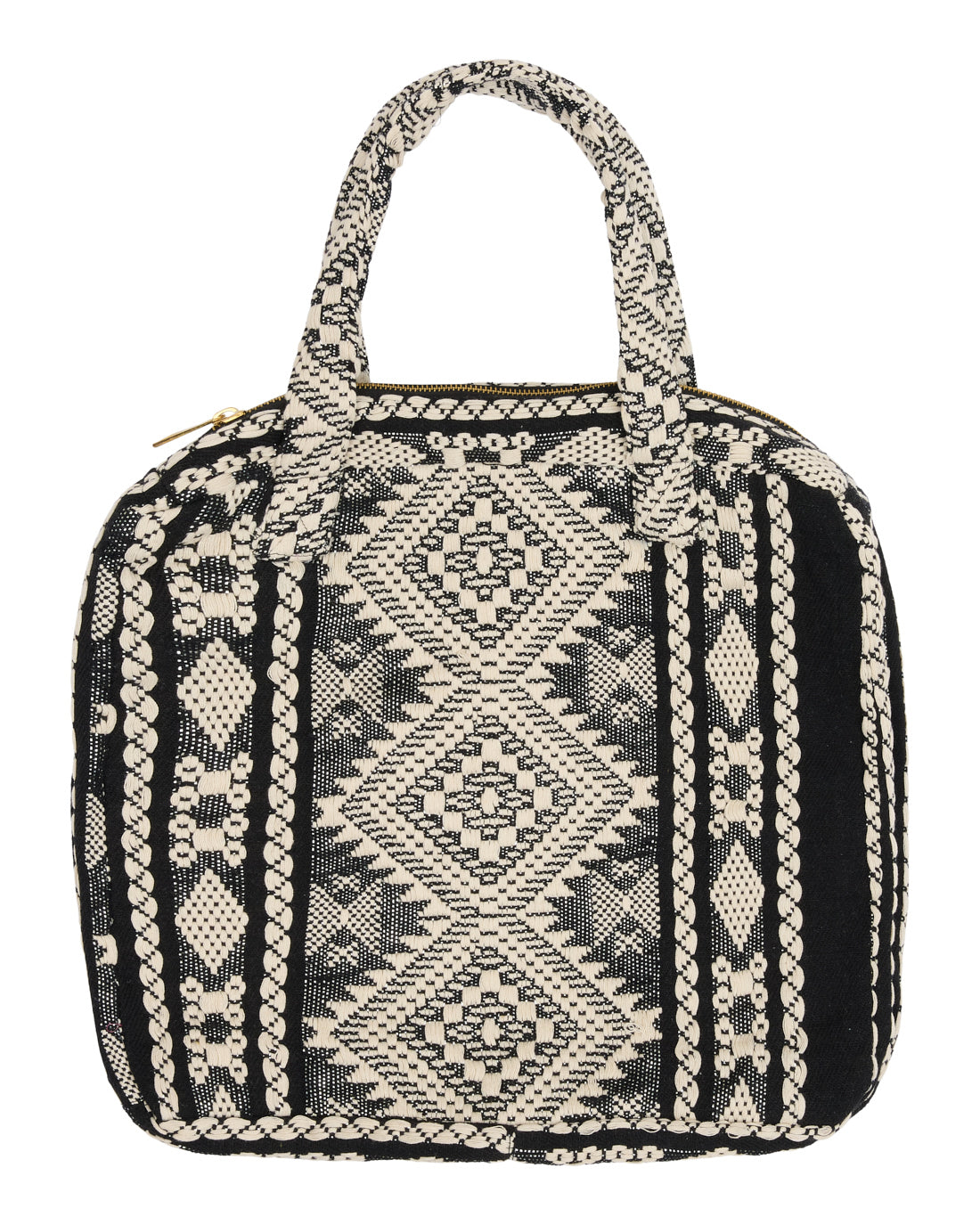 Ariel Shopper – Svart & Vit med Etniskt Vävda Mönster