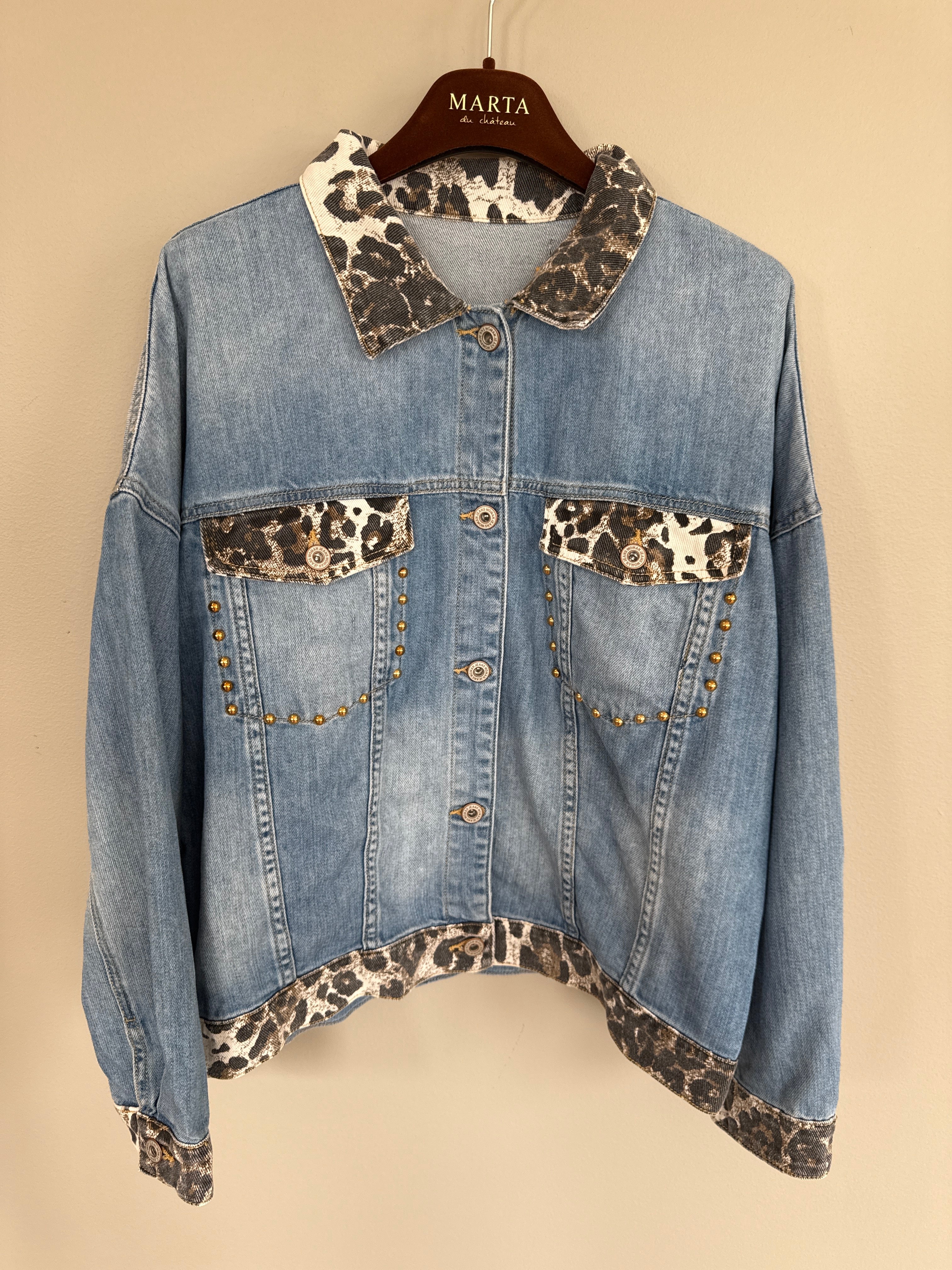 Ashlyn Denim Jacket – Leopard & Studs