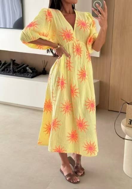 Lång klänning med tryck i bomull Rosa -Sol